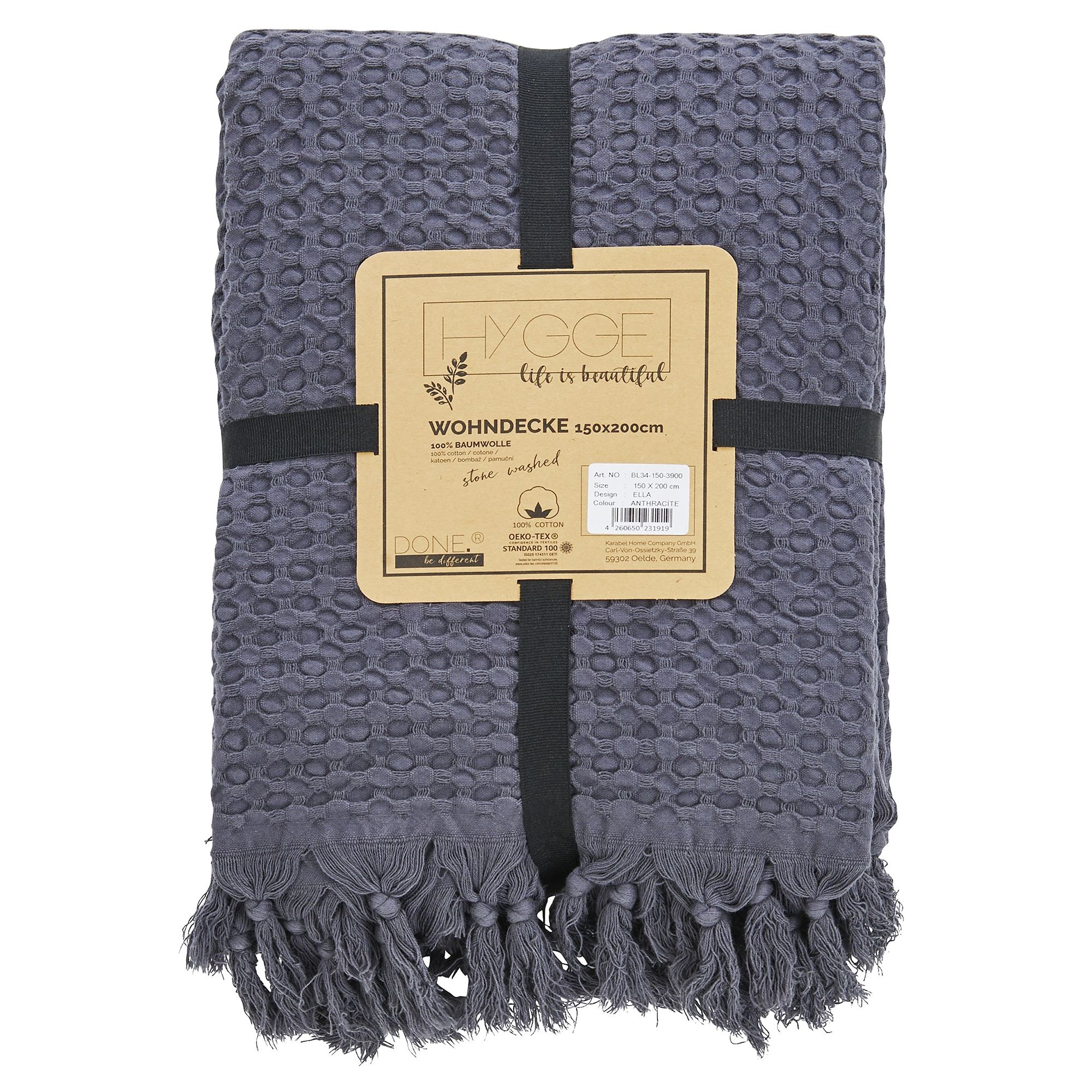 done.® Wohndecke ELLA Waffelstruktur 100% Baumwolle waschbar, 150x200cm