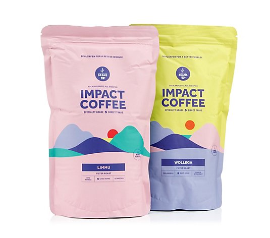 PLASTIC 2 BEANS Impact Coffee Bio Kaffee aromatischer Genuss Inhalt 2x 500g