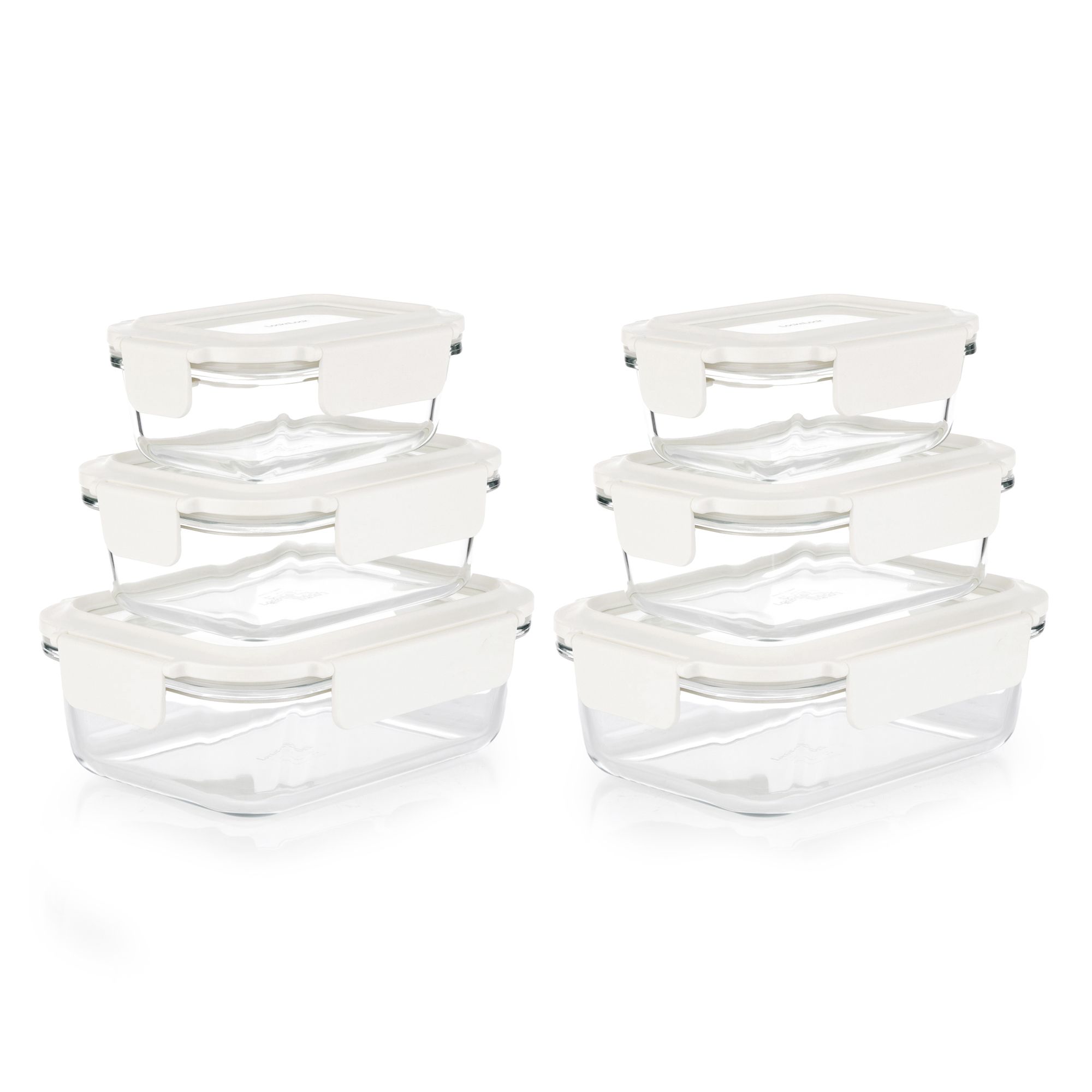 LocknLock 6 Frischhaltedosen mit Glasdeckel rechteckig, 380ml-1L Gesamtvolumen 4,0L