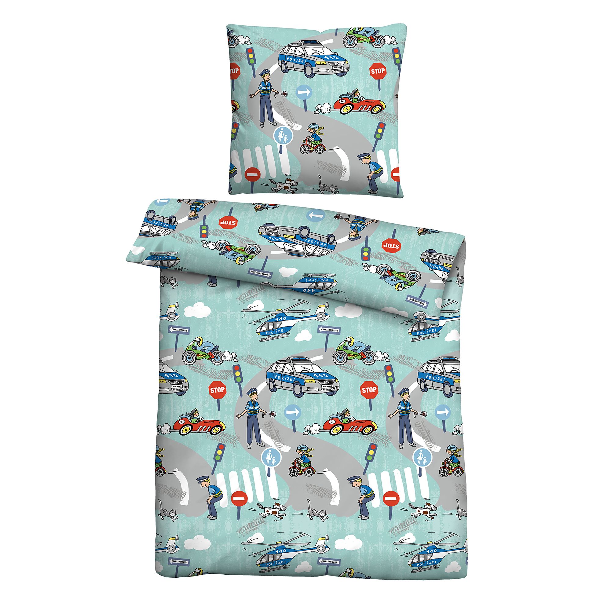 biberna® Kinderbettwäsche Straßenverkehr Baumwoll Feinbiber Einzelbett, 2tlg.