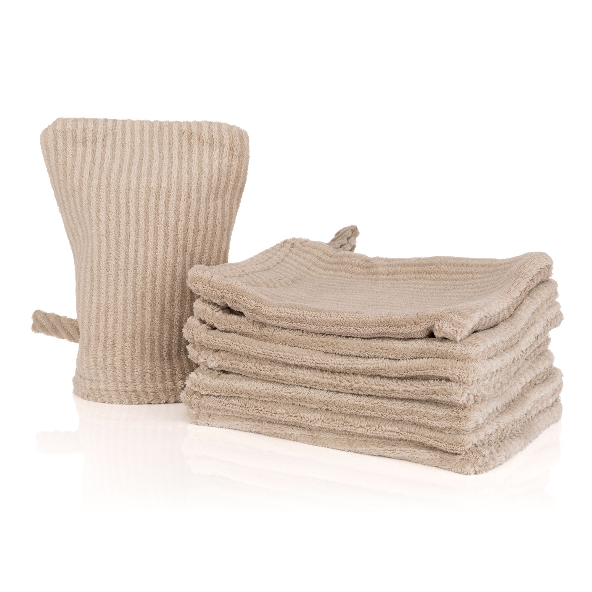 MONT CHALET 8 Waschhandschuhe gestreift Kuschelplüsch Chinchillafell