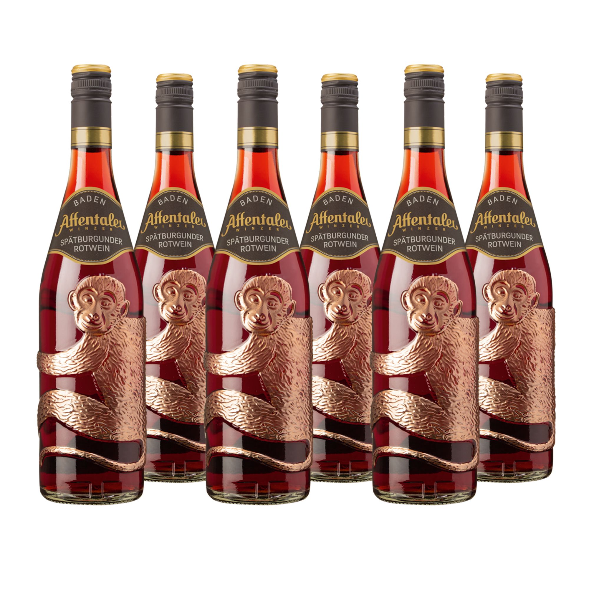 AFFENTALER WEIN 6 Affenflaschen Spätburgunder Rotwein QbA lieblich Jahrgang 2024