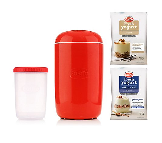 EASIYO Joghurtbereiter, rot mit 1l-Behälter & 2 Sorten für 2kg Joghurt