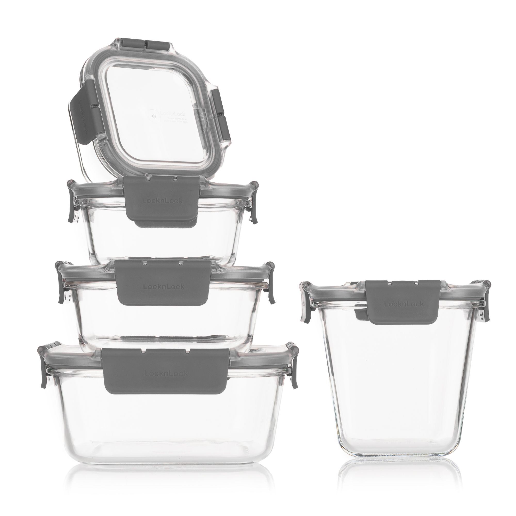 LocknLock 5 Frischhaltedosen aus Borosilikatglas mit Tritan™-Deckel Gesamtvolumen 3,9L