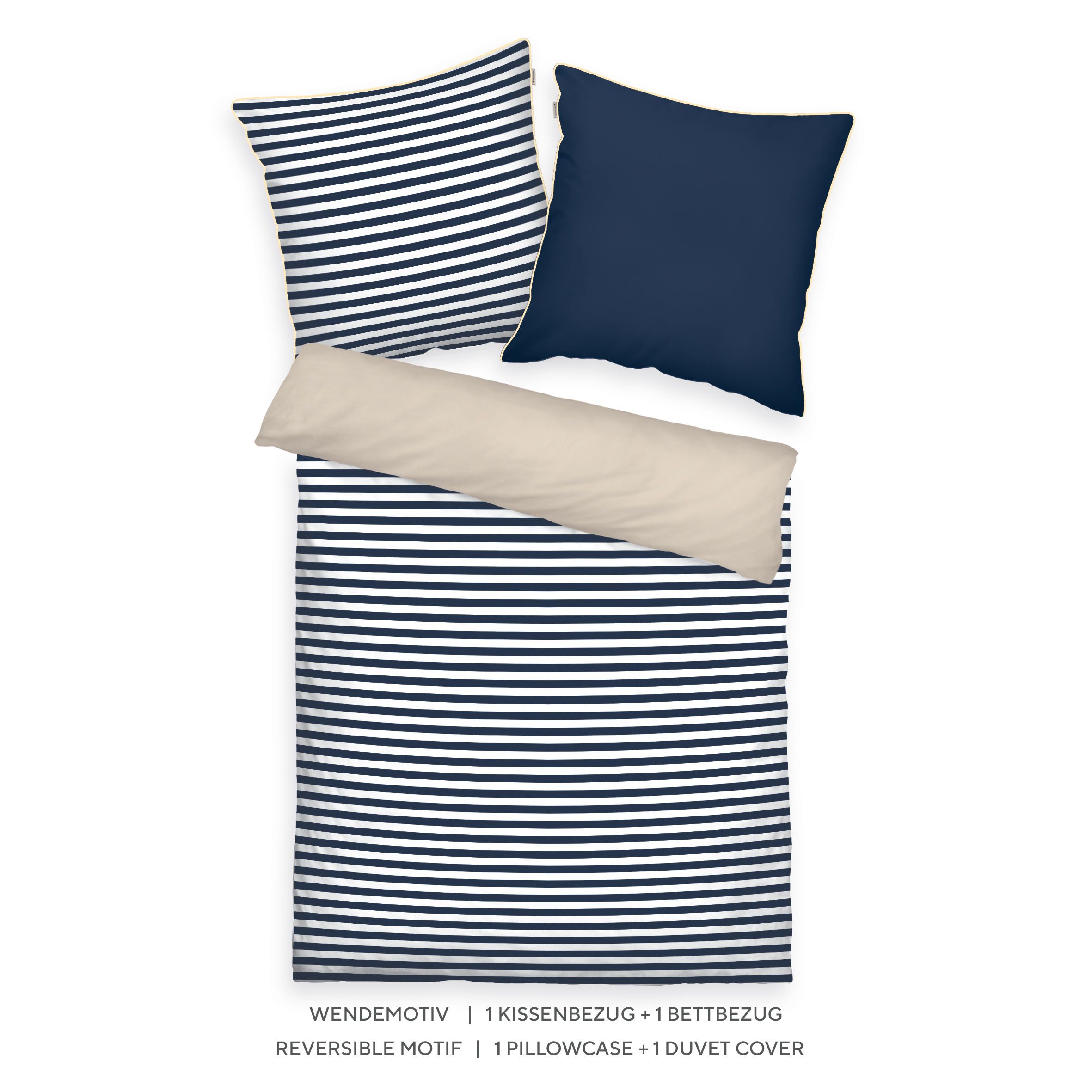 TOM TAILOR Wendebettwäsche Querstreifen / uni Baumwoll Perkal Einzelbett, 2tlg.