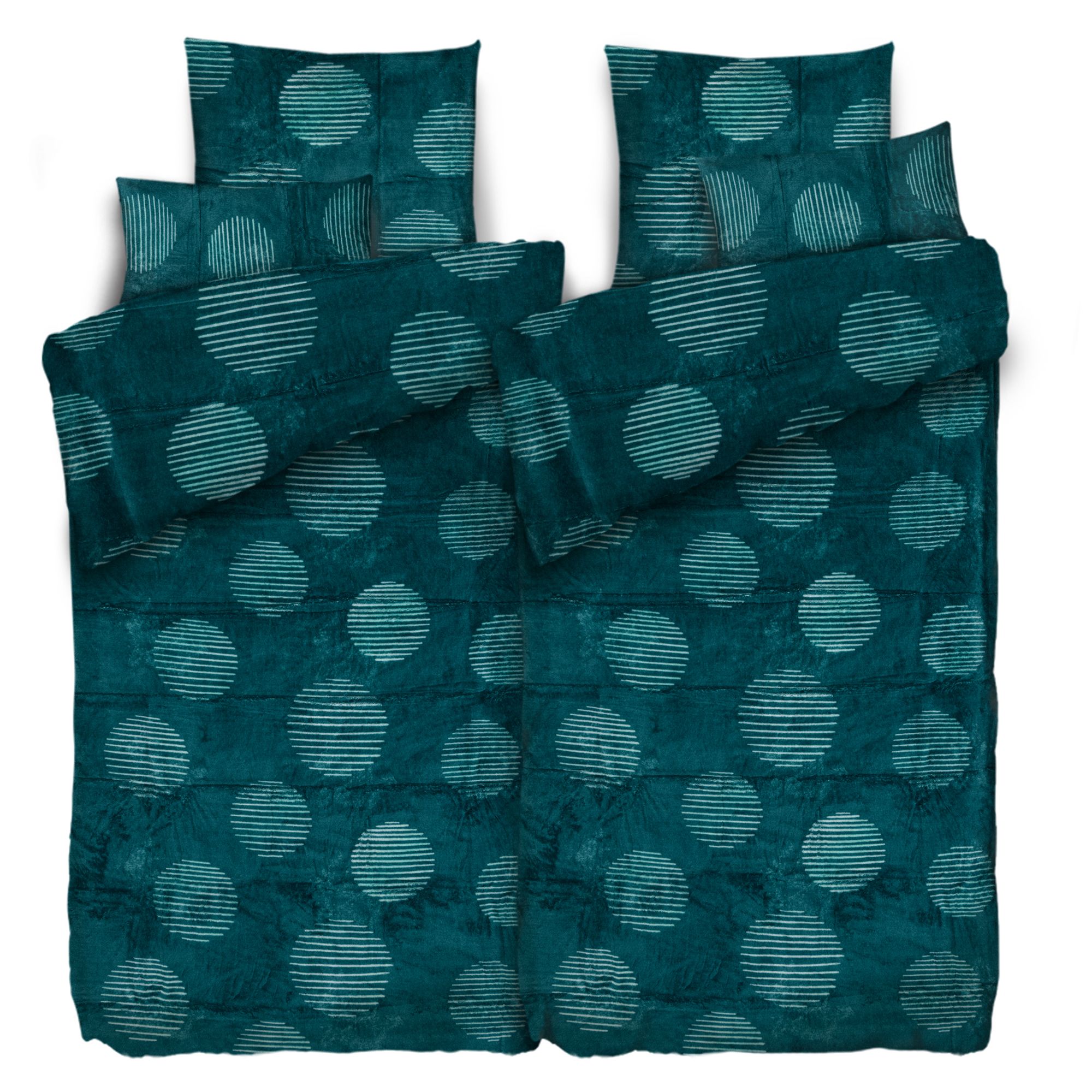 BADIZIO Classic Bettwäsche Kreise mit Linien Mikrofaser Plüsch Doppelbett, 6tlg.