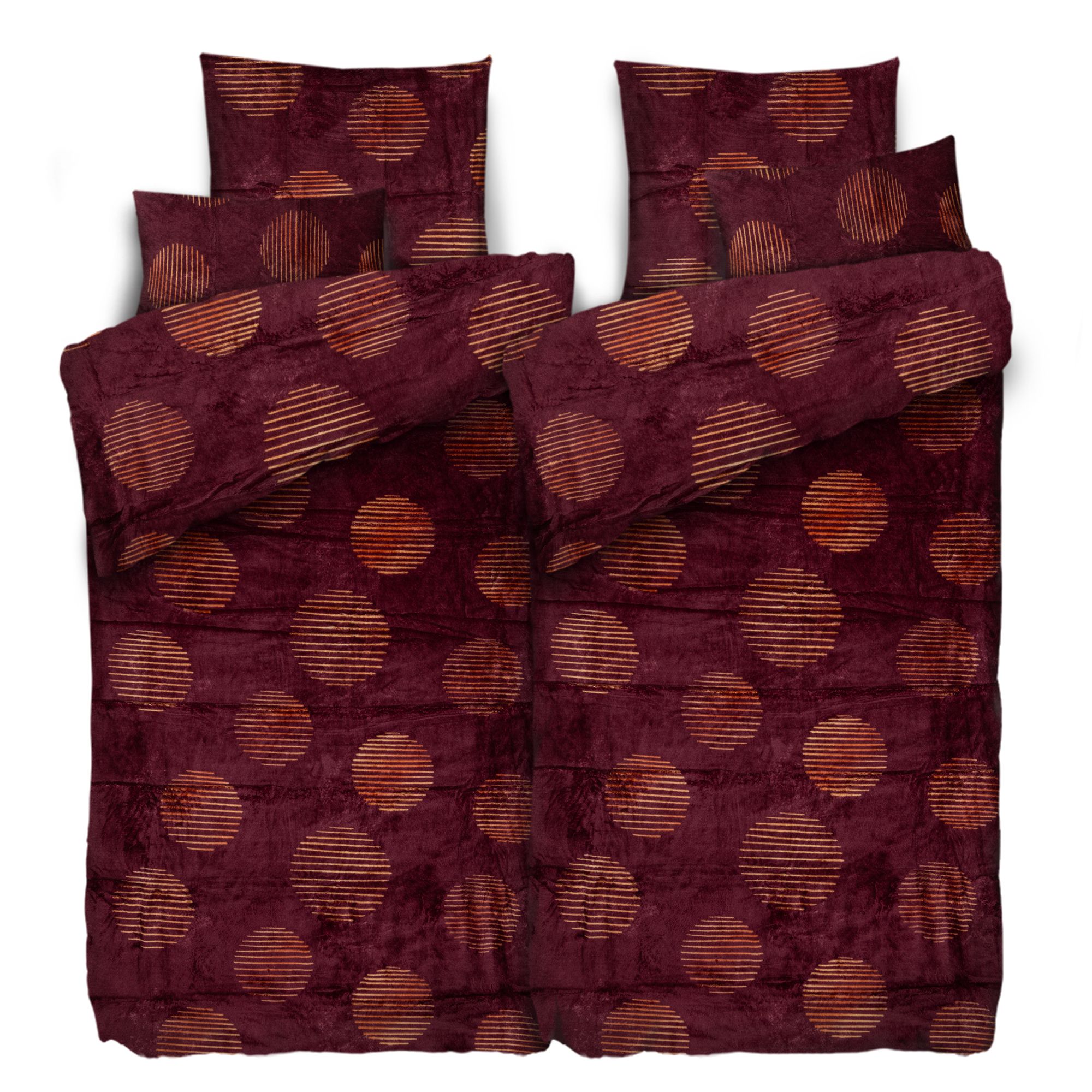 BADIZIO Classic Bettwäsche Kreise mit Linien Mikrofaser Plüsch Doppelbett, 6tlg.