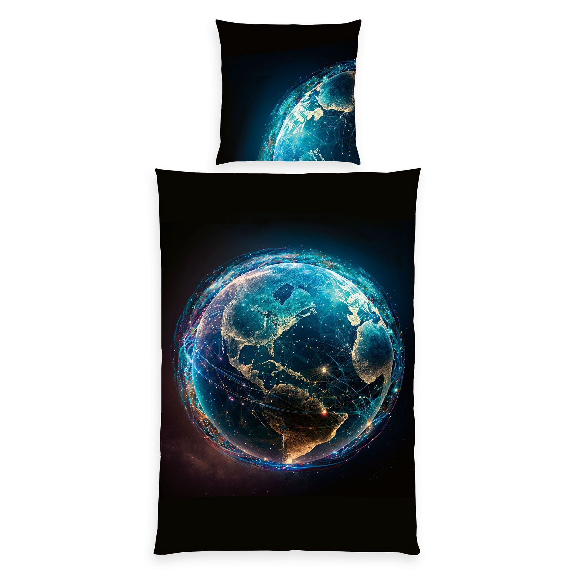Young Collection Bettwäsche Weltkugel Mikrofaser Einzelbett, 2tlg.