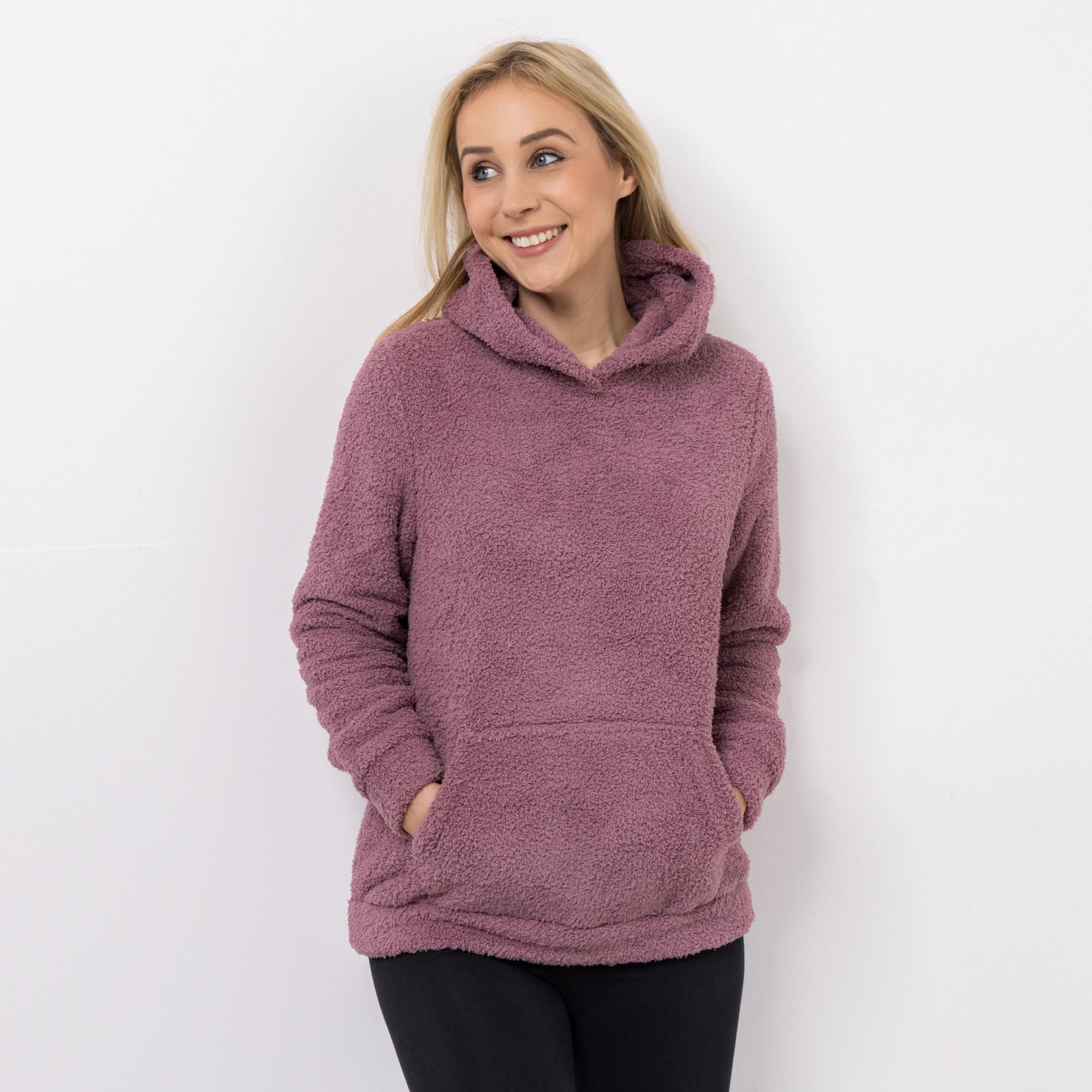 COZEE HOME Loungewear Hoodie Jacquard MF Fluffy Bouclé aufgesetzte Taschen