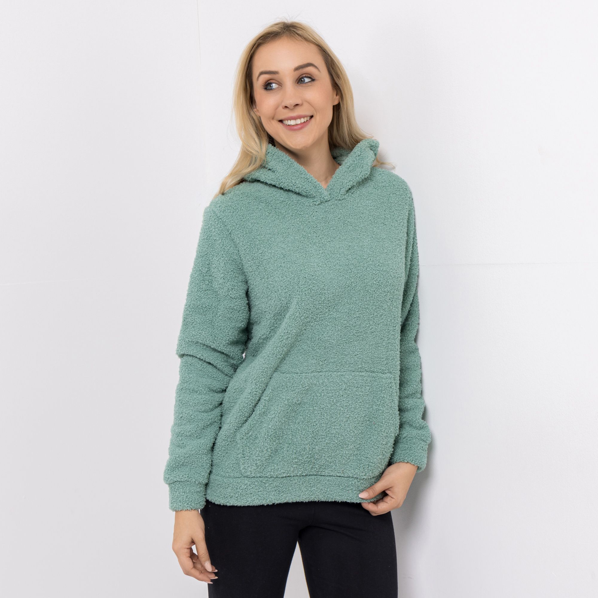 COZEE HOME Loungewear Hoodie Jacquard MF Fluffy Bouclé aufgesetzte Taschen