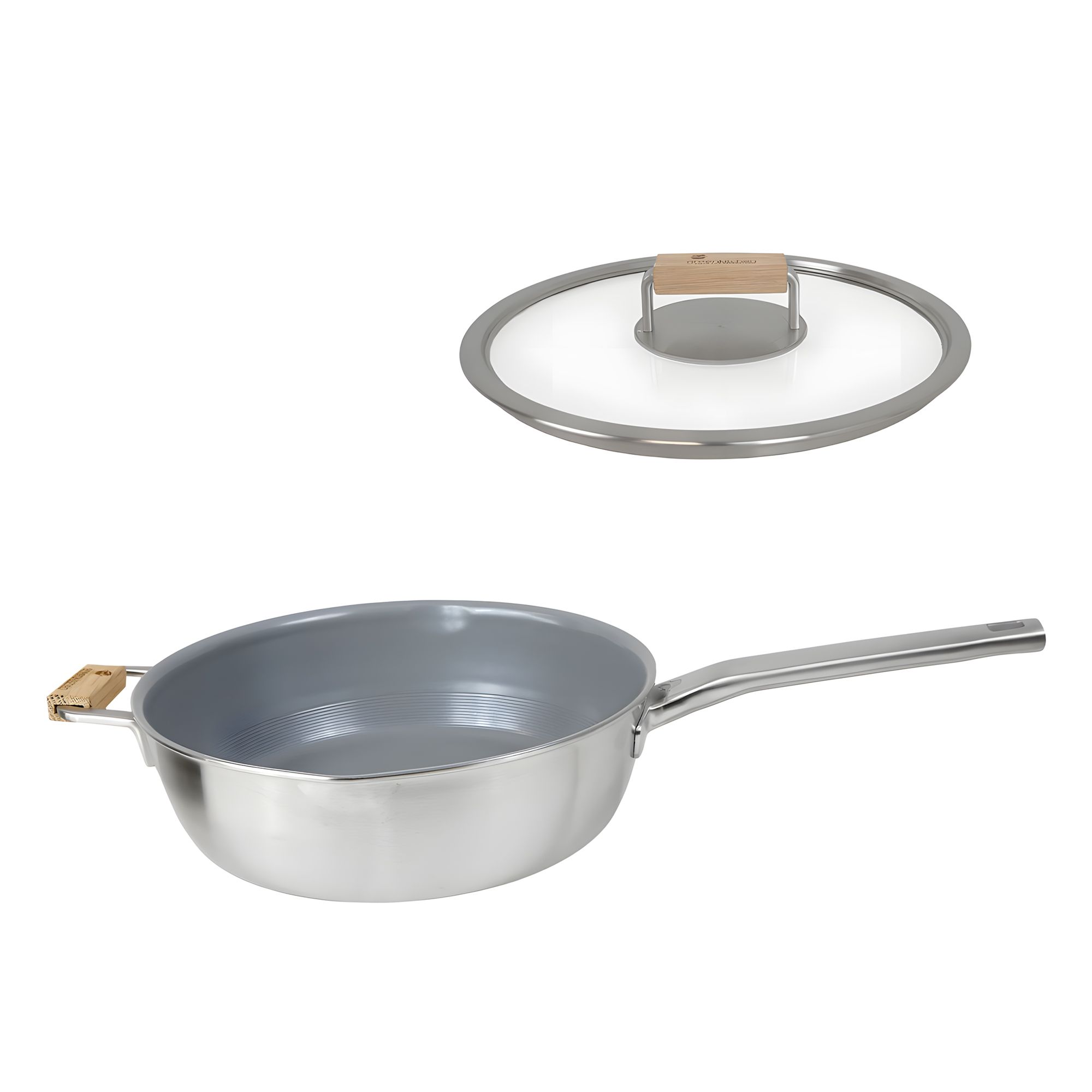 GREENKITCHEN Zen-Pan Maxi 3-Ply Pfanne Ø28cm mit Glasdeckel und Holzgriff