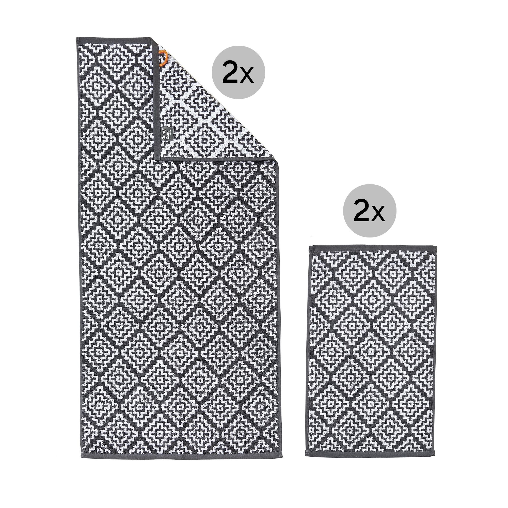 & Boho-Muster Handtuch-Set 100% 50x100cm 4tlg. 30x50cm done.® Baumwolle