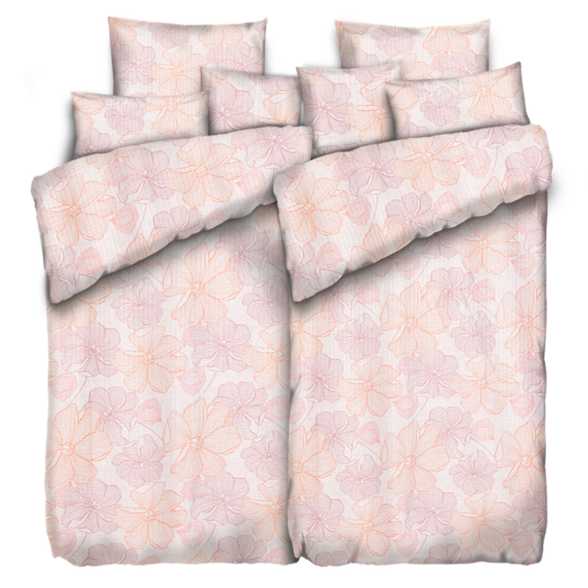 SOFT WAVE Bettwäsche Grafik mit Blumen Mikrofaser Seersucker Doppelbett, 8tlg.