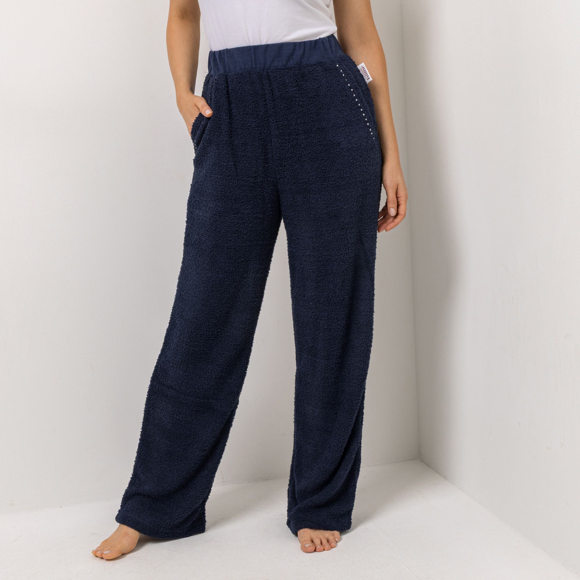 COZEE HOME Homewear Damen-Hose Strasssteine MF Fluffy Bouclé Hosentaschen