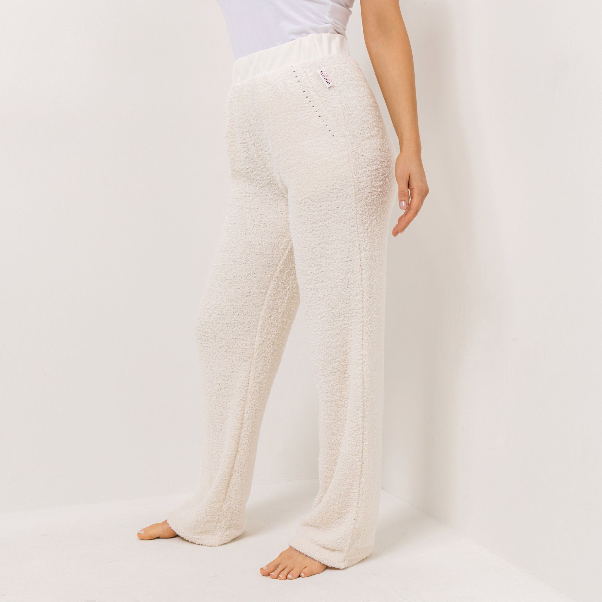 COZEE HOME Homewear Damen-Hose Strasssteine MF Fluffy Bouclé Hosentaschen