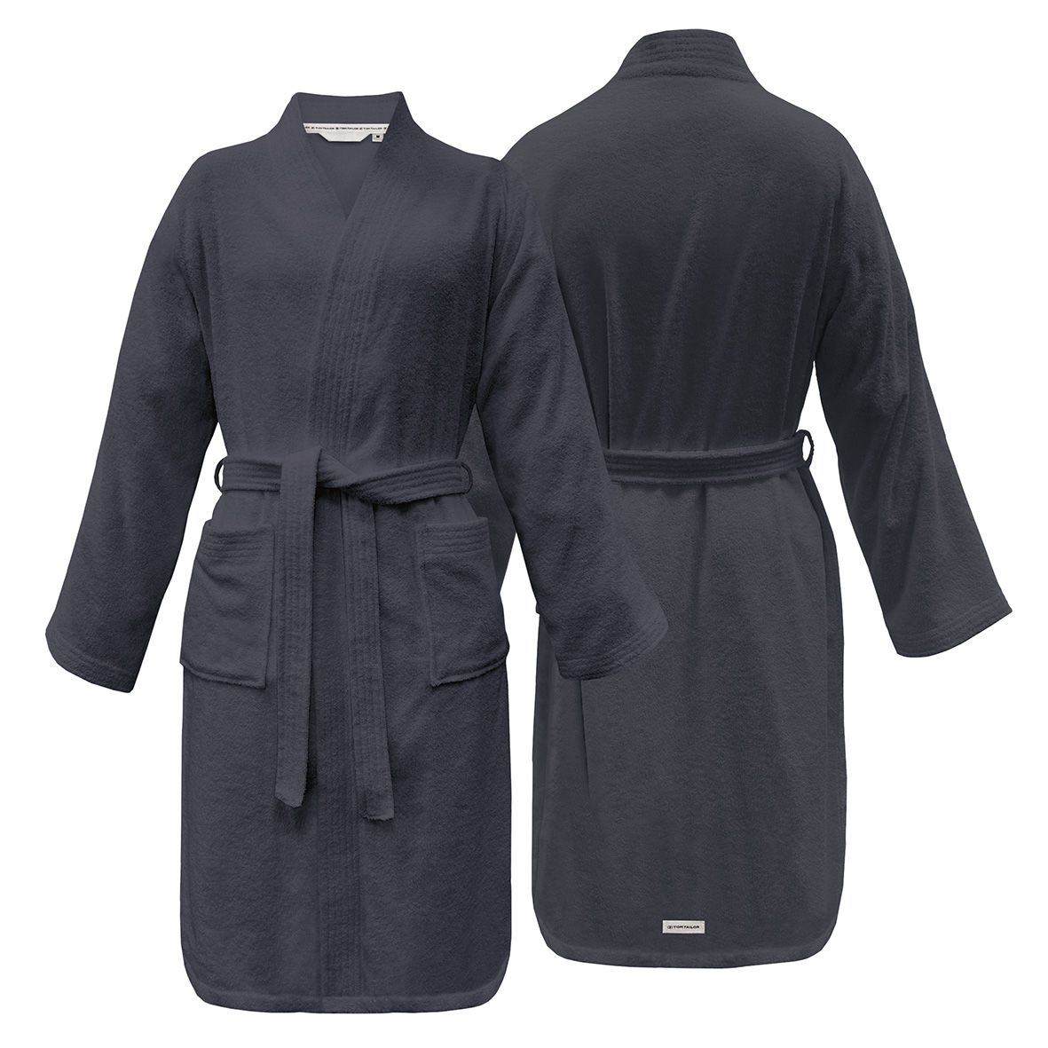 TOM TAILOR Kimonobademantel uni 100% Baumwolle Bindegürtel