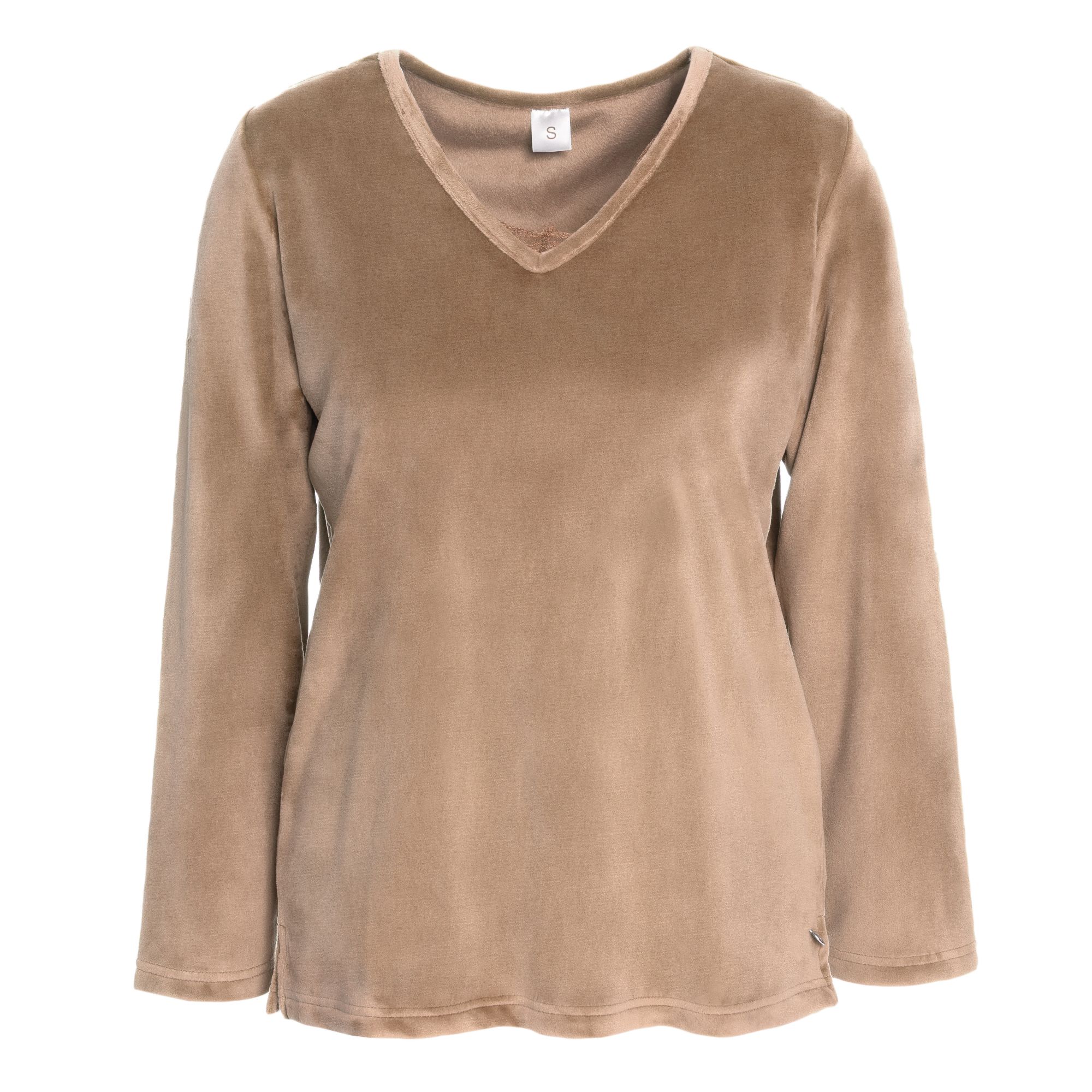 MONT CHALET Damen-Pullover Ausschnitt mit Spitze Mikrofaser Samtfell fließende Form