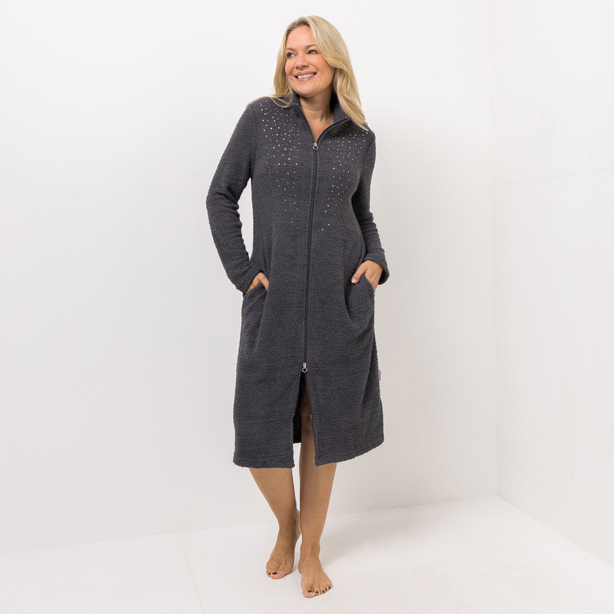 COZEE HOME Homewear Damen-Hauskleid MF Fluffy Bouclé Stehkragen