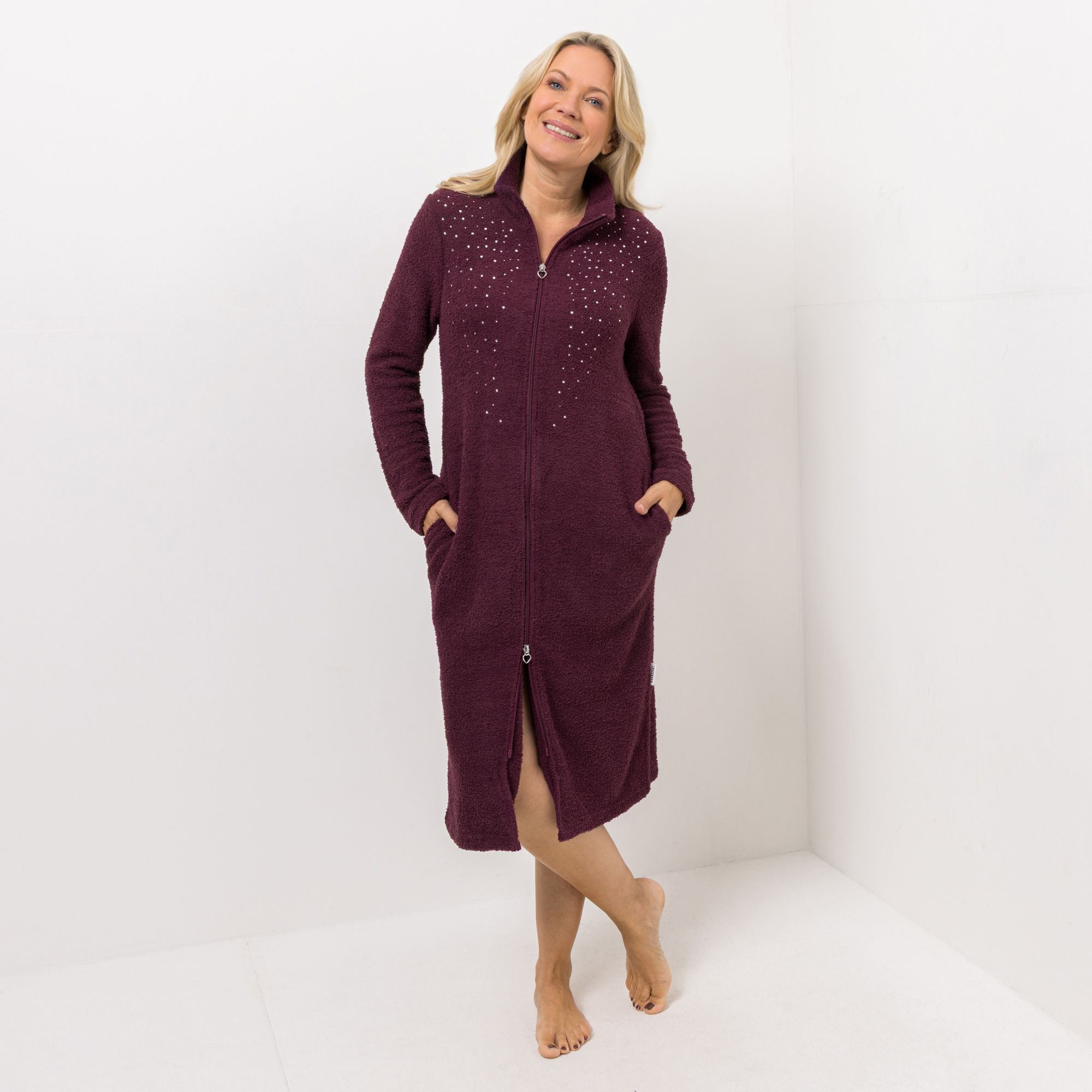 COZEE HOME Homewear Damen-Hauskleid MF Fluffy Bouclé Stehkragen