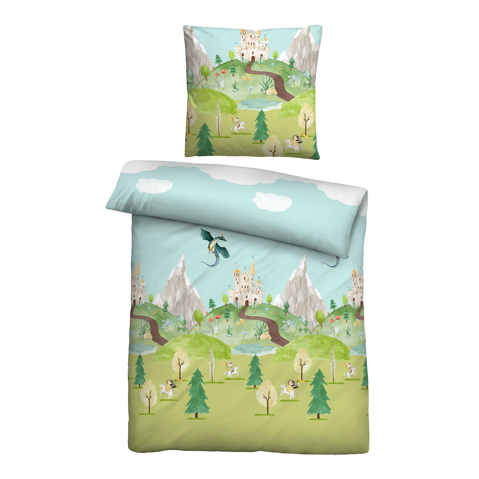 biberna® Kinderbettwäsche Ritterburg Baumwoll Linon Einzelbett, 2tlg.