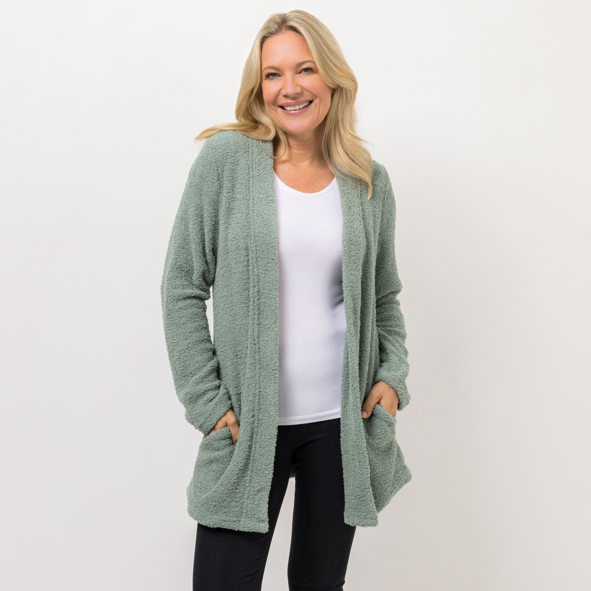 COZEE HOME Homewear Loungwear Cardigan uni MF Fluffy Bouclé Länge ca. 80cm