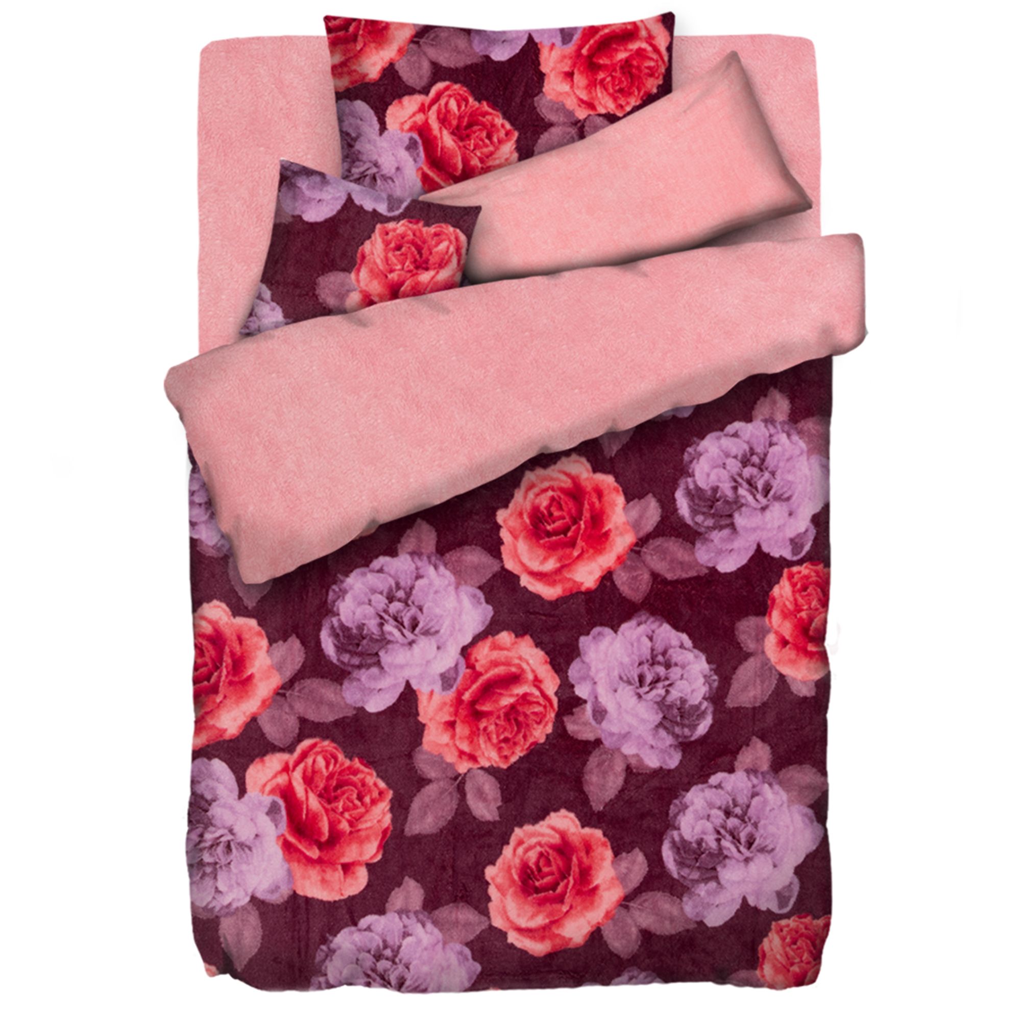 BADIZIO Classic Wendebettwäsche Winterrosen Mikrofaser Plüsch Einzelbett, 5tlg.