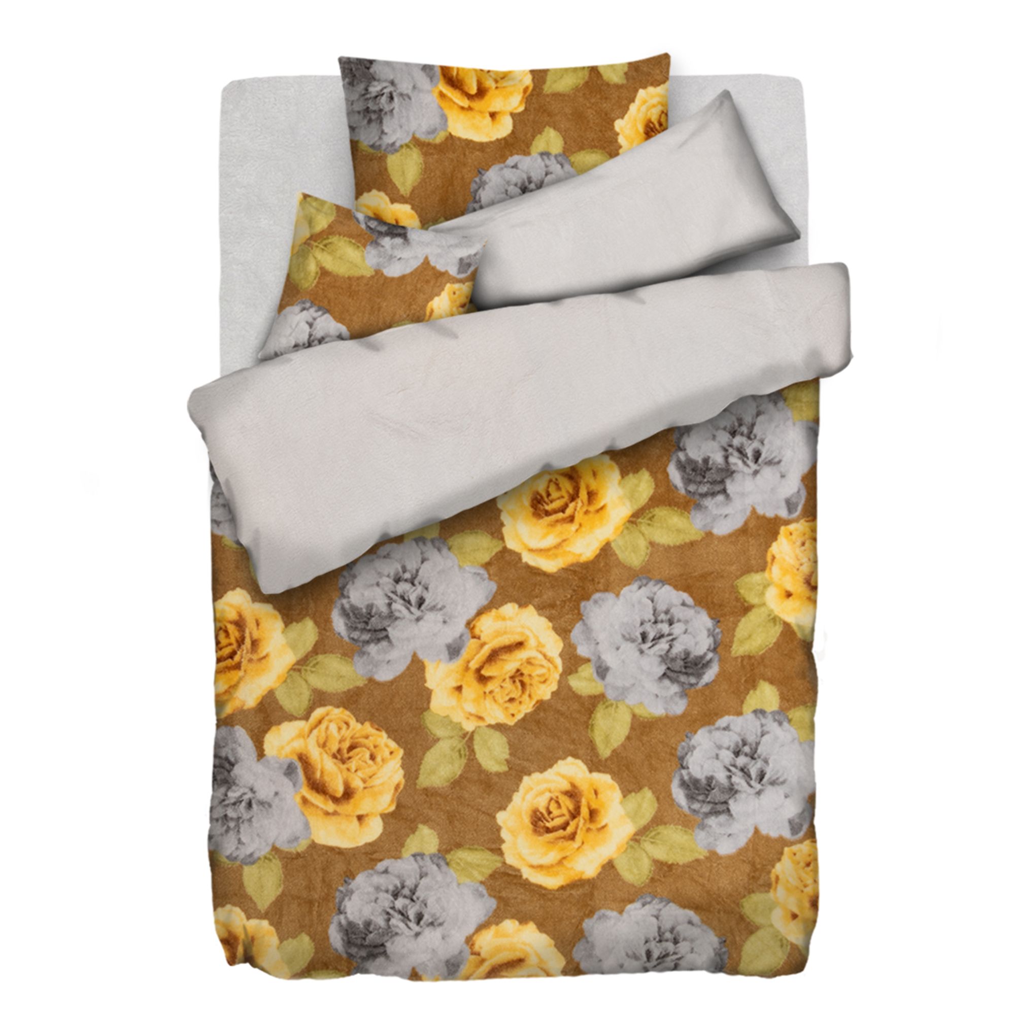 BADIZIO Classic Wendebettwäsche Winterrosen Mikrofaser Plüsch Einzelbett, 5tlg.