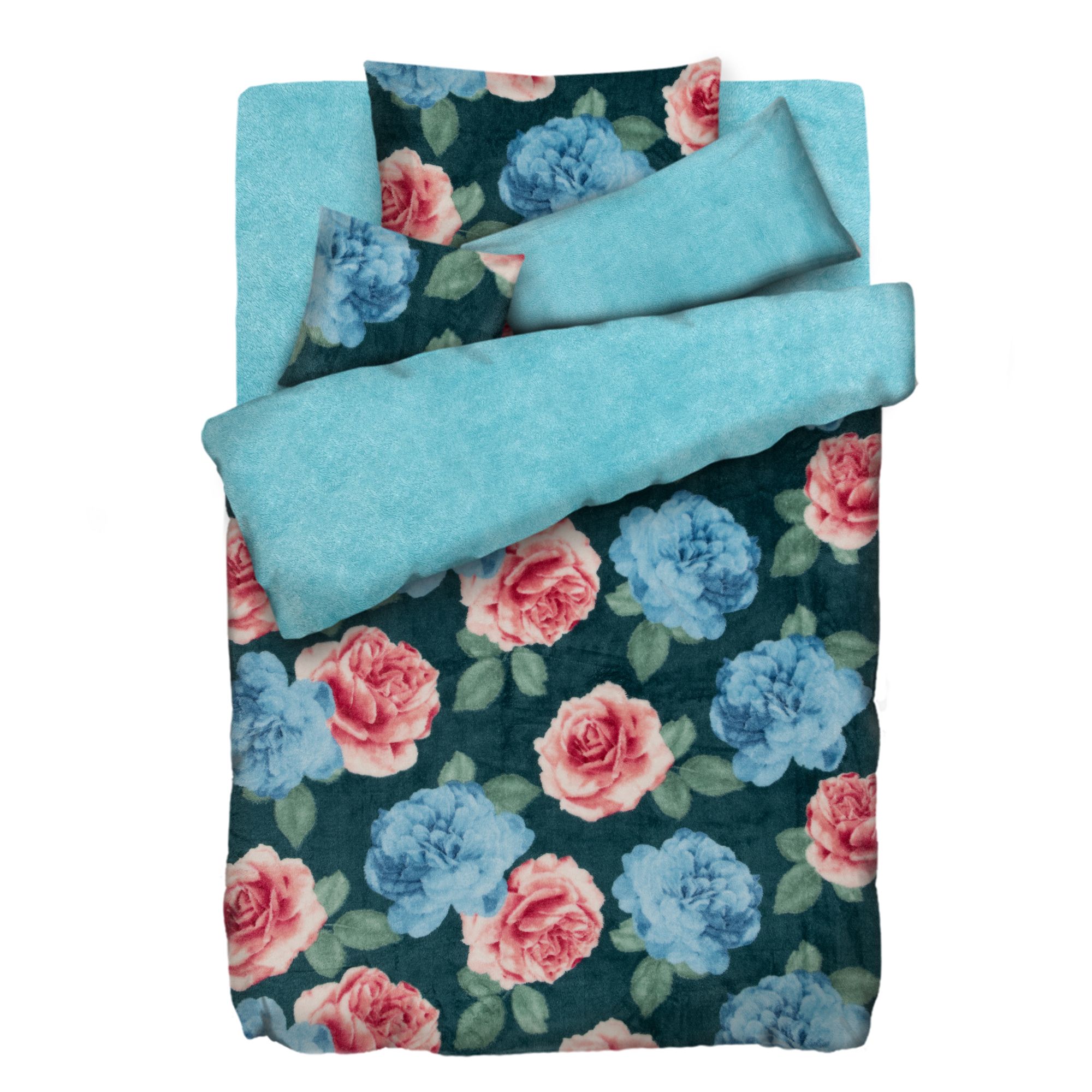 BADIZIO Classic Wendebettwäsche Winterrosen Mikrofaser Plüsch Einzelbett, 5tlg.