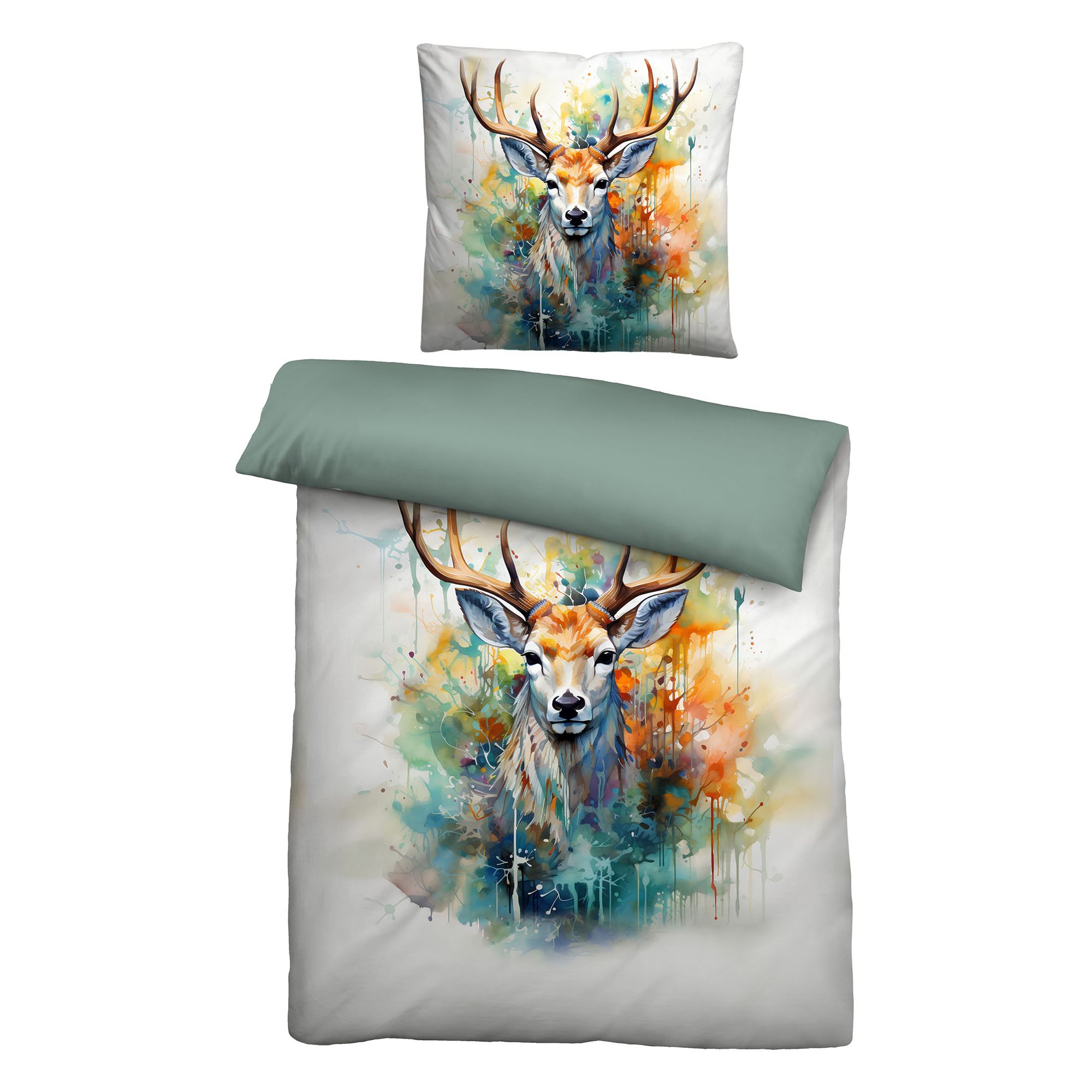 biberna® Wendebettwäsche Hirsch Baumwoll Linon Einzelbett, 2tlg.