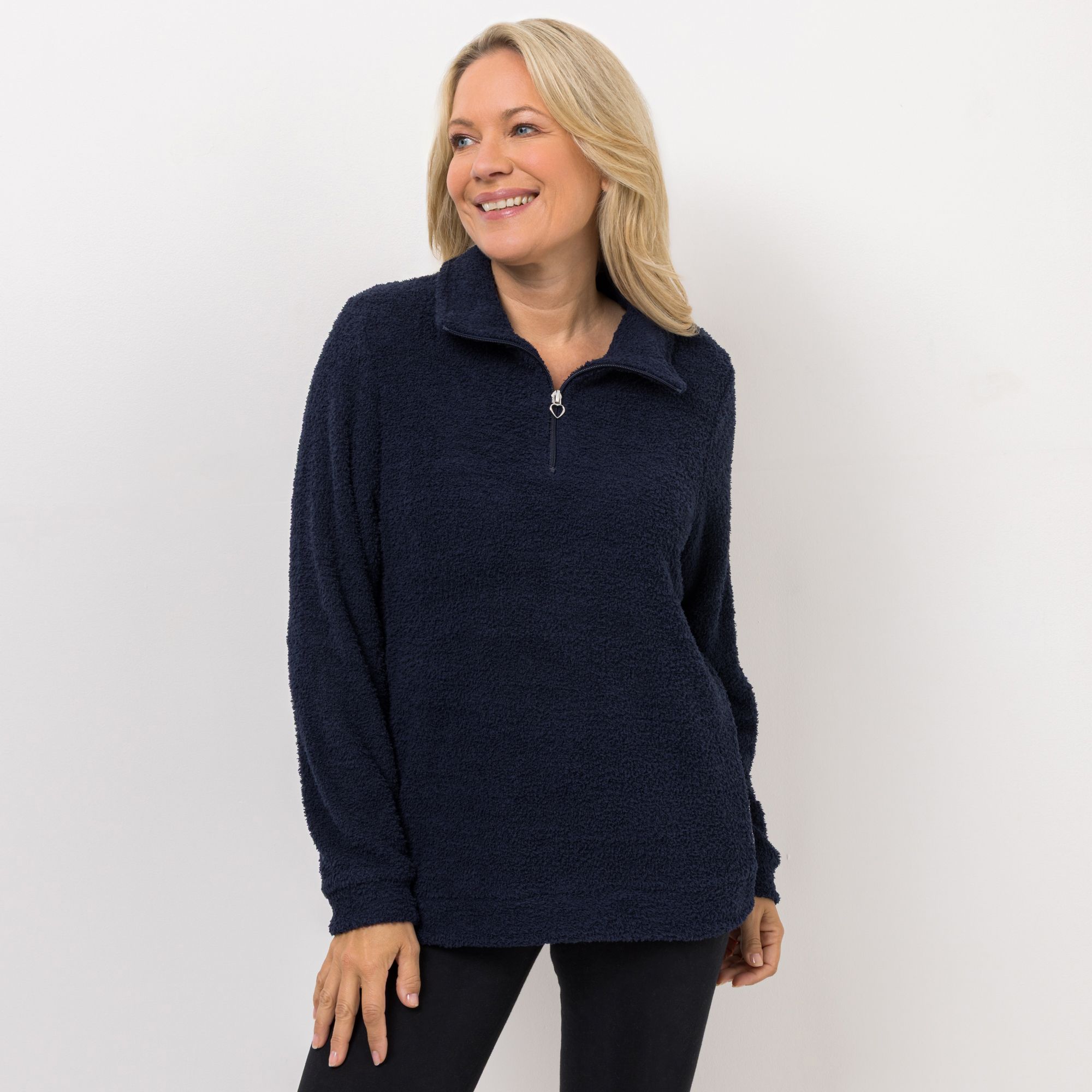 COZEE HOME Homewear Damen-Troyer uni MF Fluffy Bouclé Reißverschluss