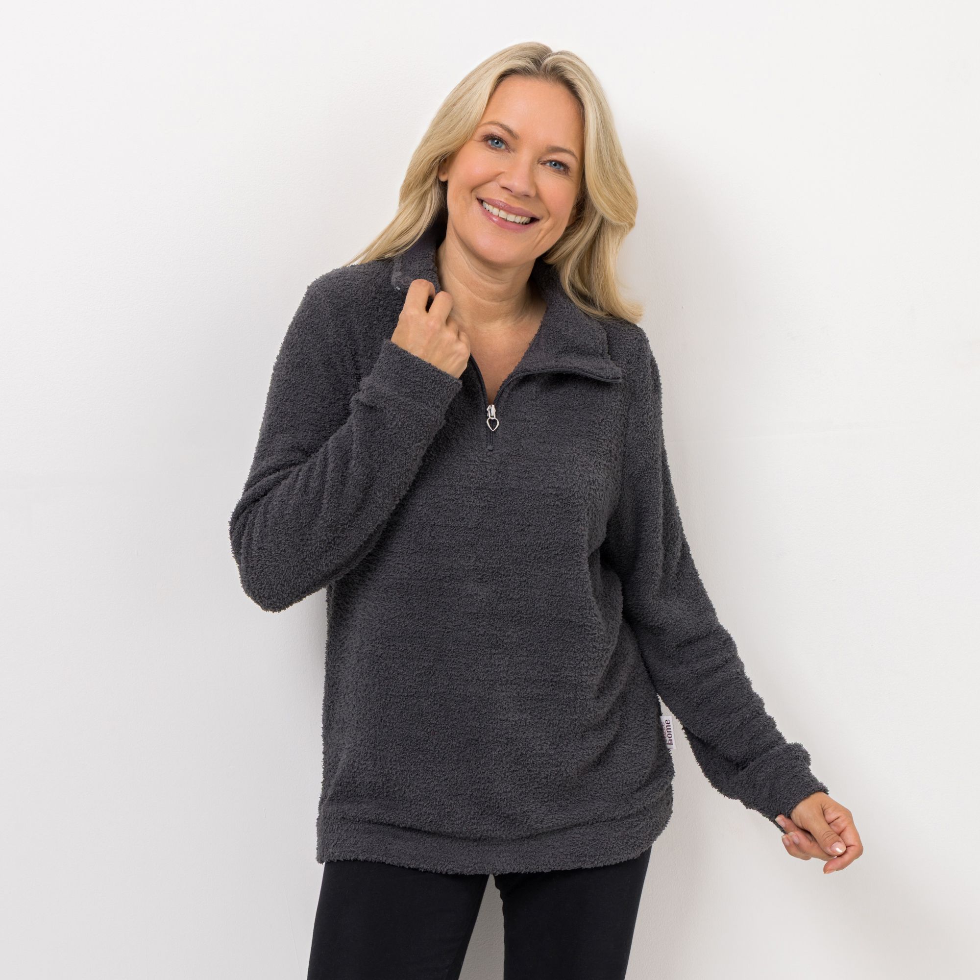COZEE HOME Homewear Damen-Troyer uni MF Fluffy Bouclé Reißverschluss