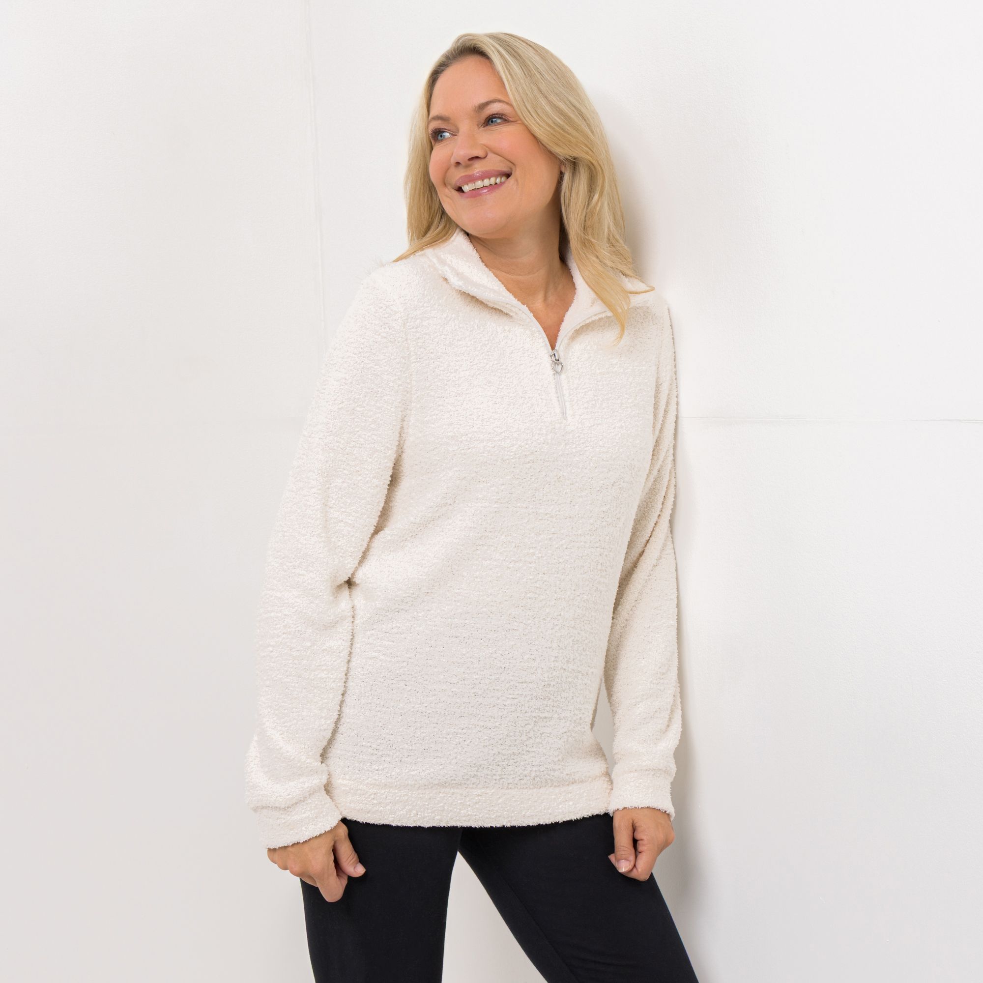 COZEE HOME Homewear Damen-Troyer uni MF Fluffy Bouclé Reißverschluss