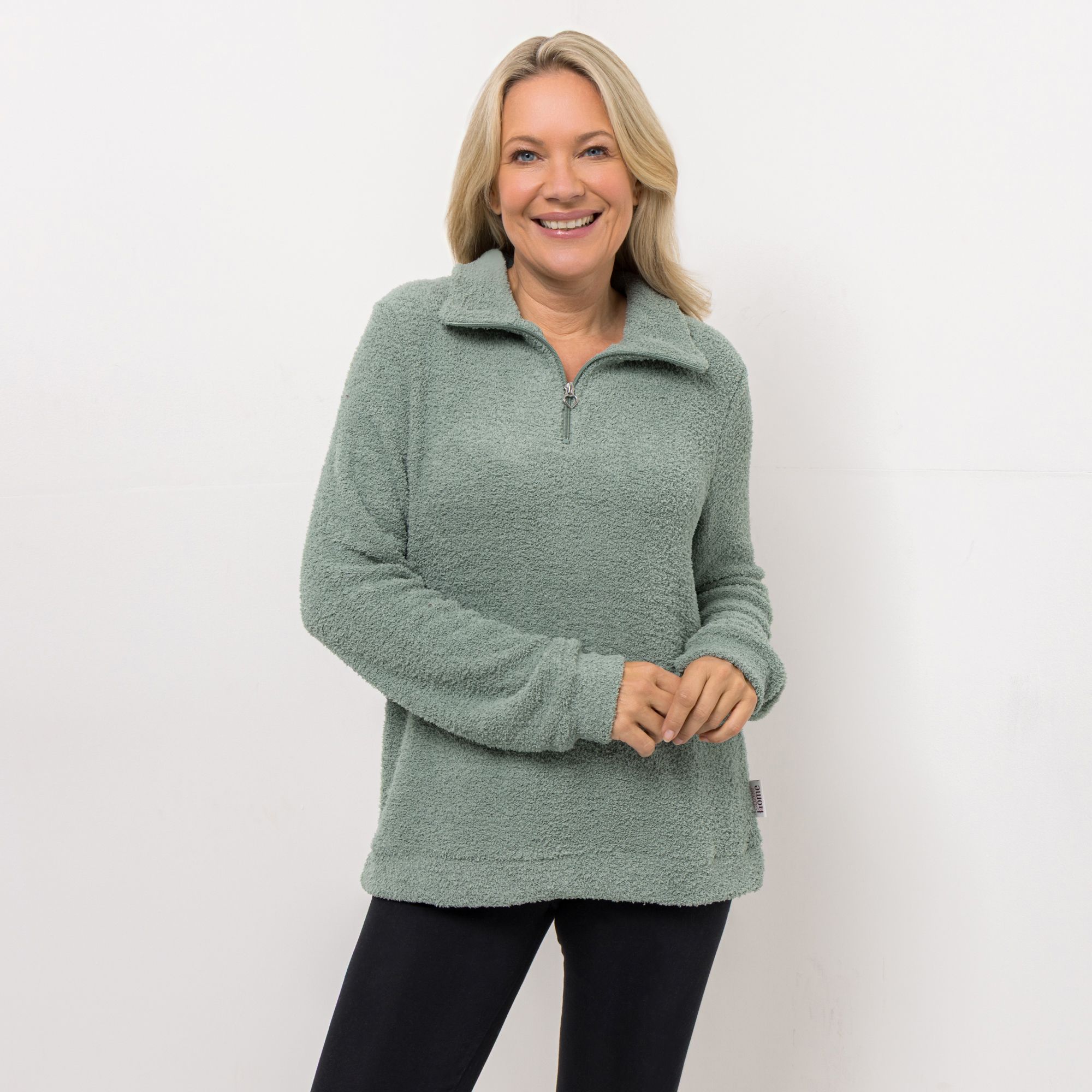 COZEE HOME Homewear Damen-Troyer uni MF Fluffy Bouclé Reißverschluss