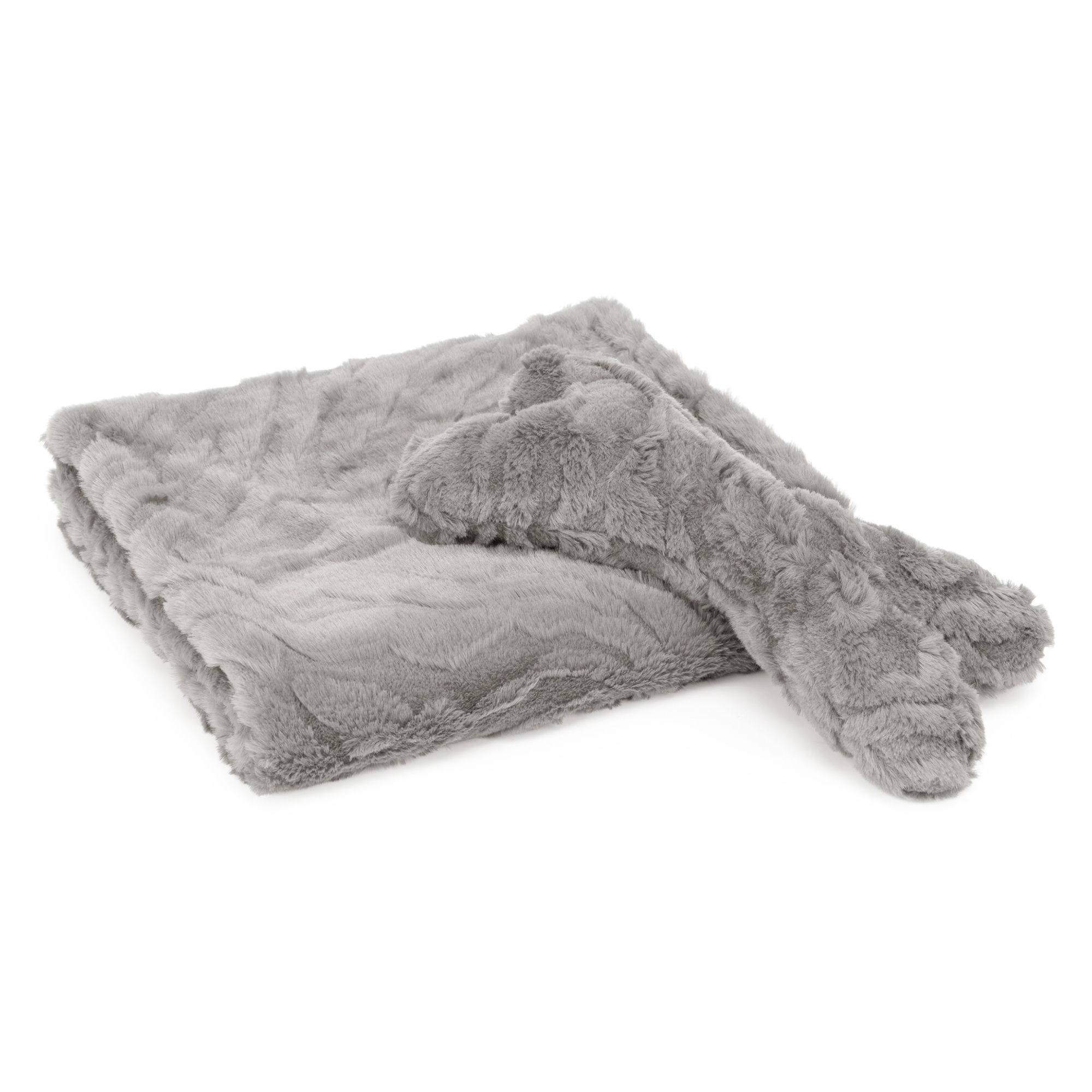 MONT CHALET 2tlg. Haustier-Set Struktur-Fellimitat Decke ca. 70x120cm & Kissen ca. 15x30cm