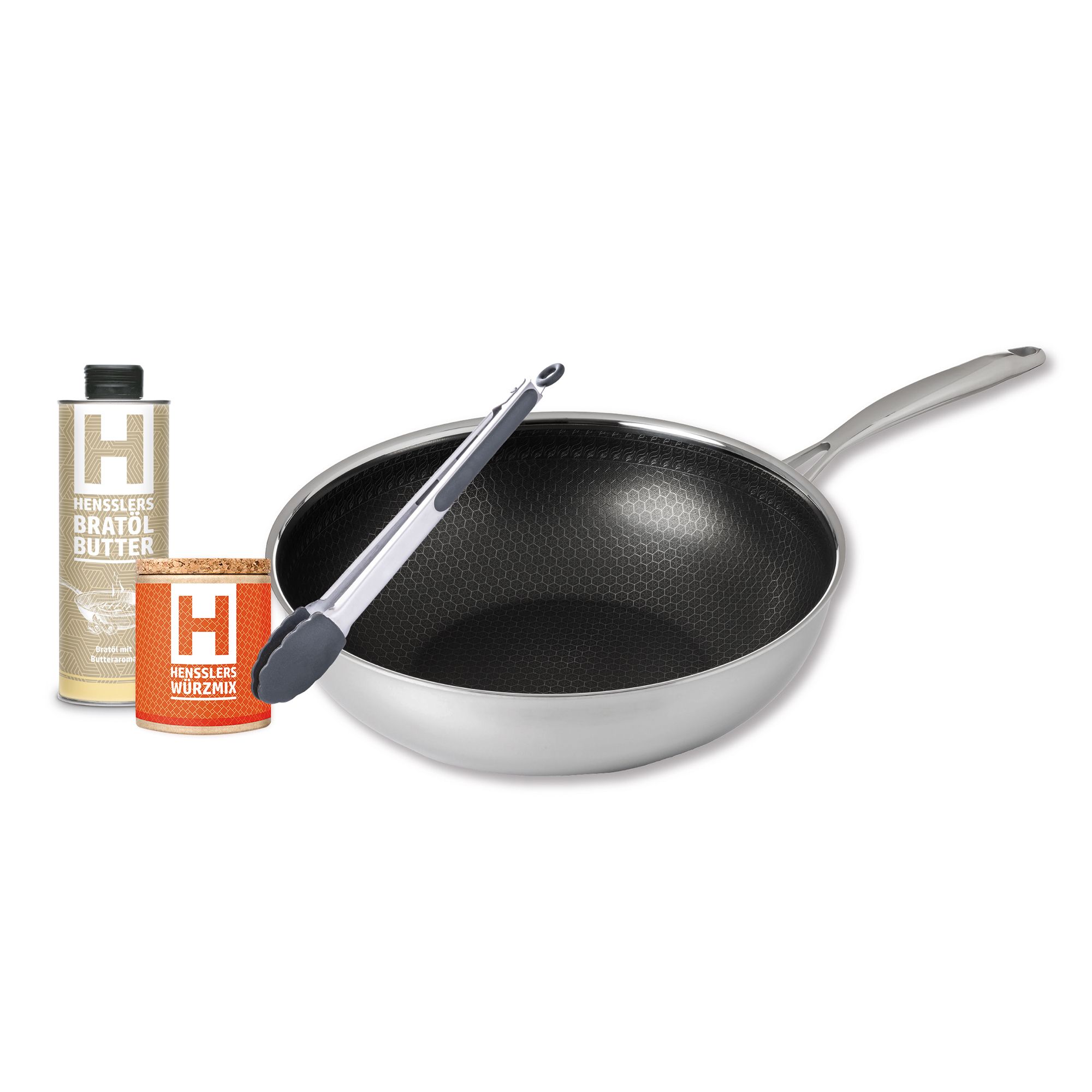 HENSSLERS Asia WokBox inkl. Grillzange, Gewürz und Bratöl 4tlg. Set