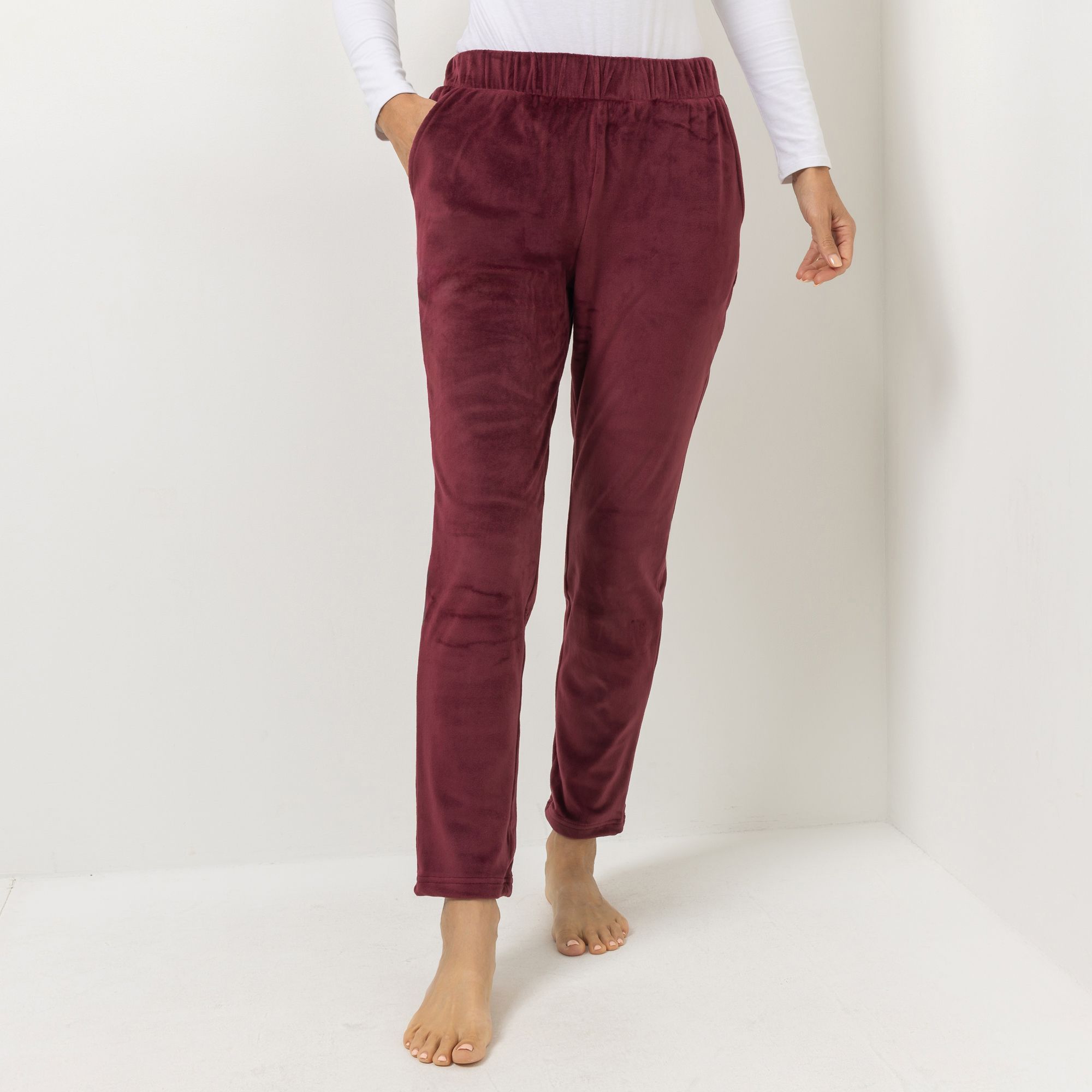MONT CHALET Damen-Hose schmales Bein Mikrofaser Samtfell Taschen