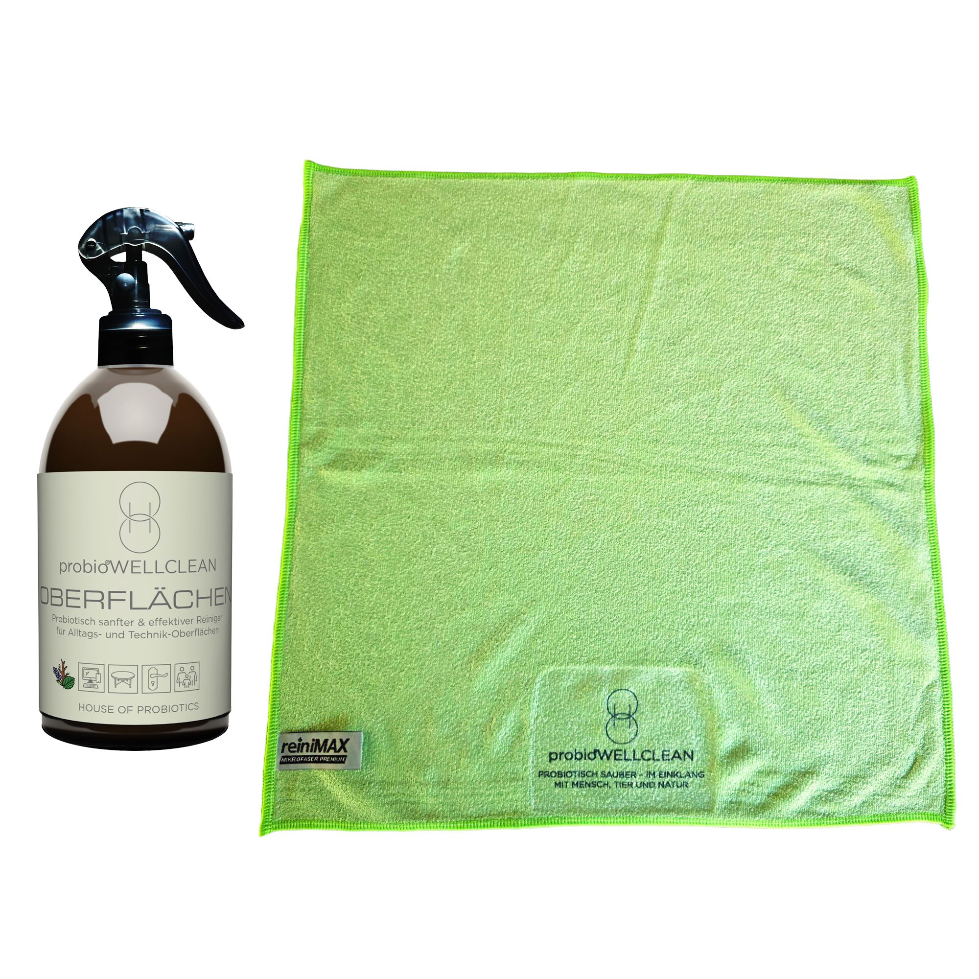 probioWELLCLEAN Oberflächenspray mit probiotischen Mikroorganismen 500ml inkl. Tuch