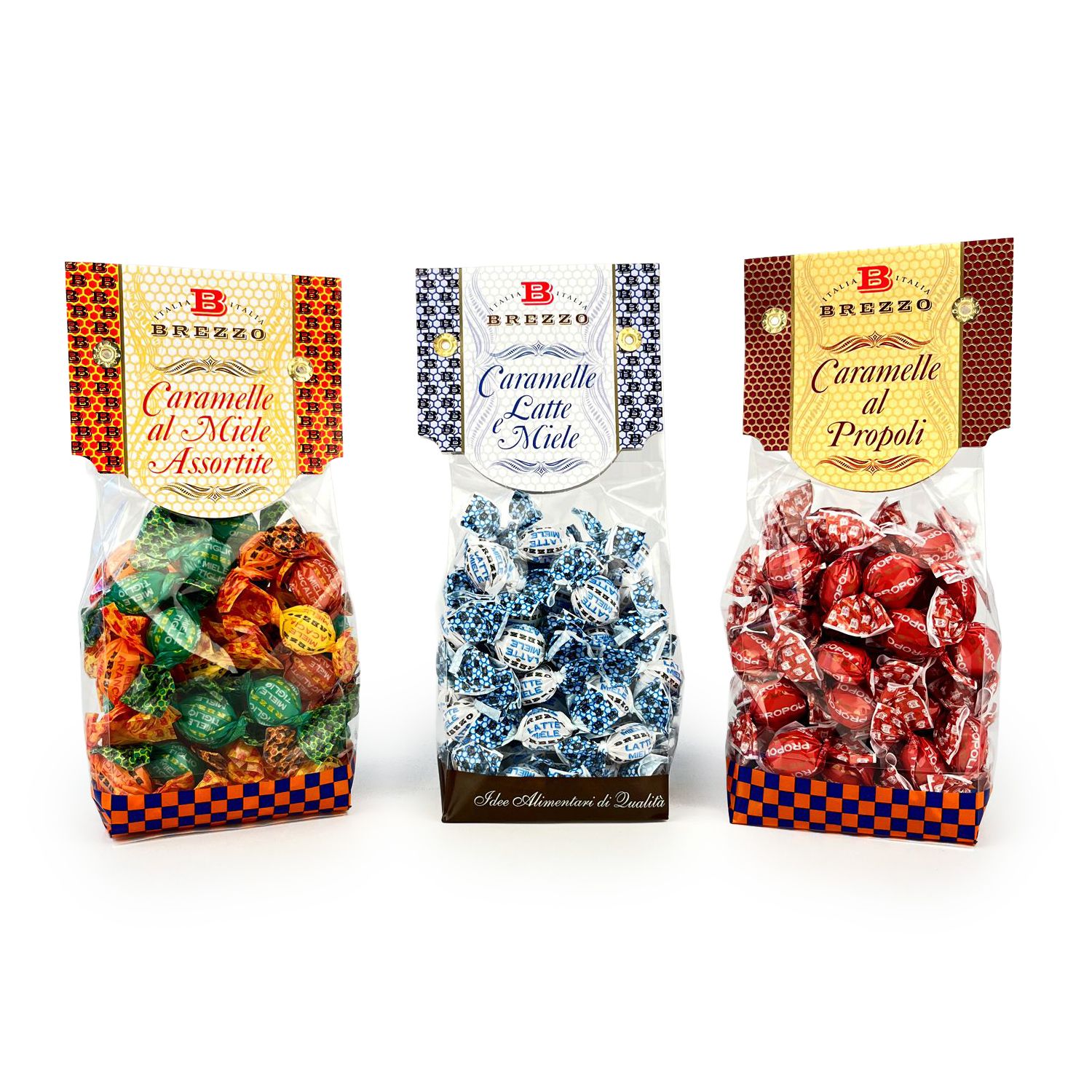 BREZZO Honig Bonbons Set 3 versch. Sorten aus Italien Inhalt 3x 150g