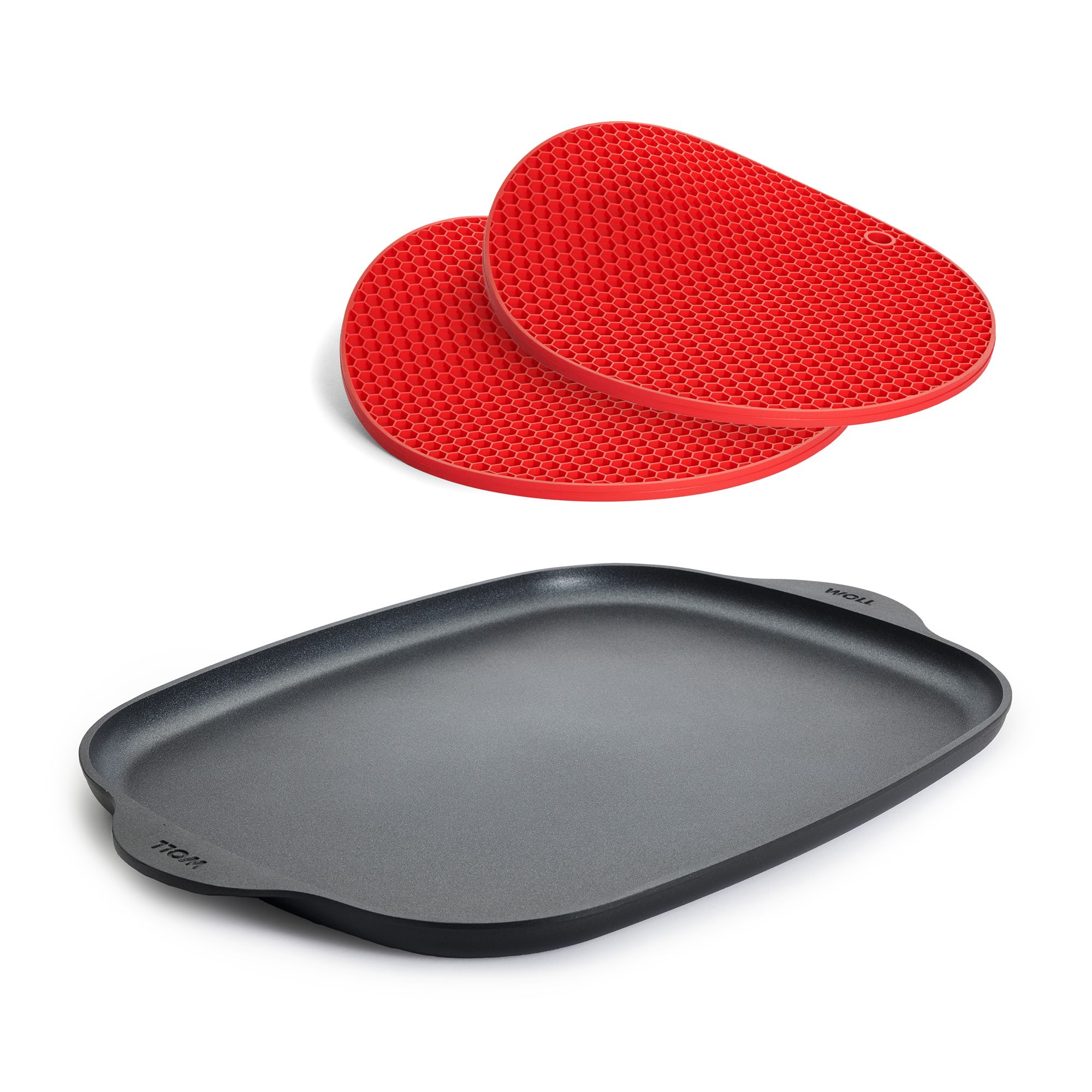WOLL® Eco Logic Grillplatte 38x30cm, 2,5cm hoch inkl. 2 Silikon-Topflappen