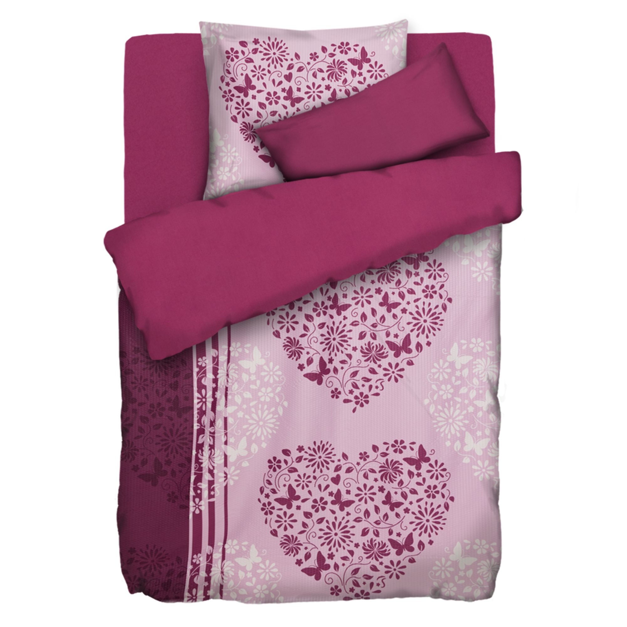 SOFT WAVE Wendebettwäsche Ornament-Herzen Mikrofaser Seersucker Einzelbett, 4tlg.