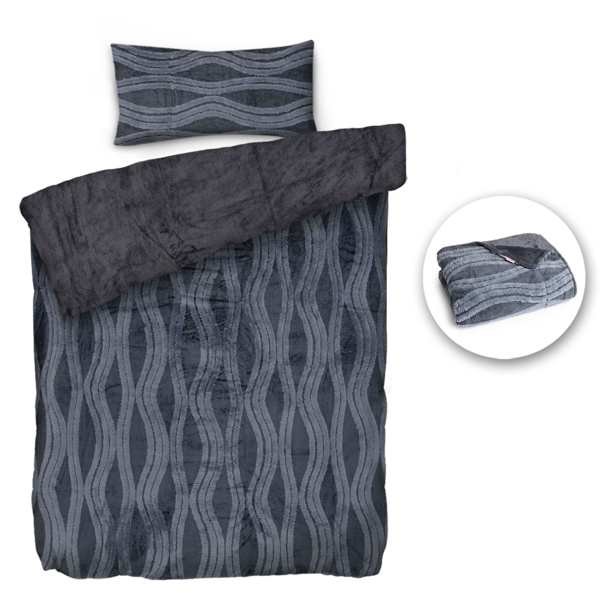 BADIZIO Classic Wendebettwäsche Hoch-/Tief-Jacquard Mikrofaser Plüsch Einzelbett, 3tlg.