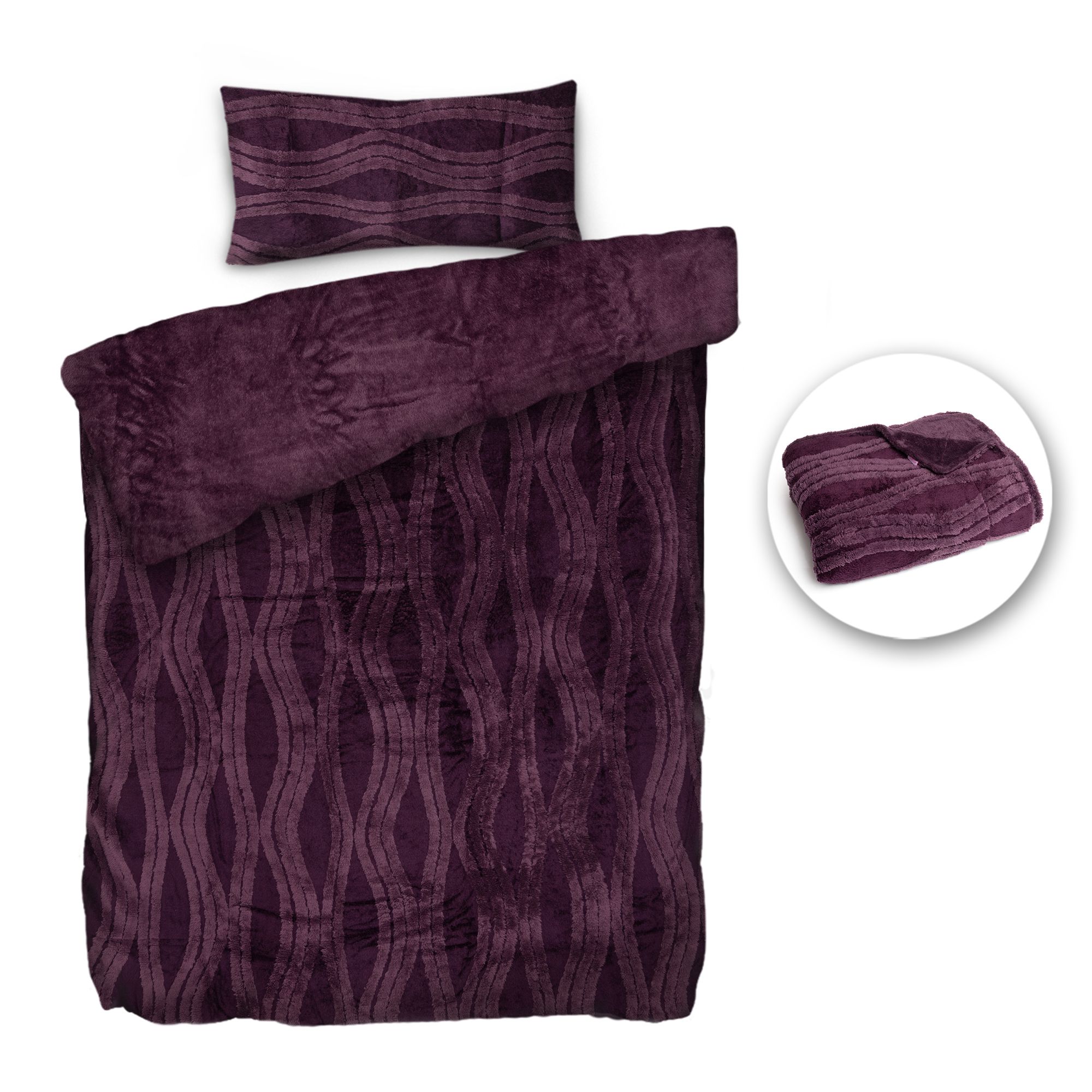 BADIZIO Classic Wendebettwäsche Hoch-/Tief-Jacquard Mikrofaser Plüsch Einzelbett, 3tlg.