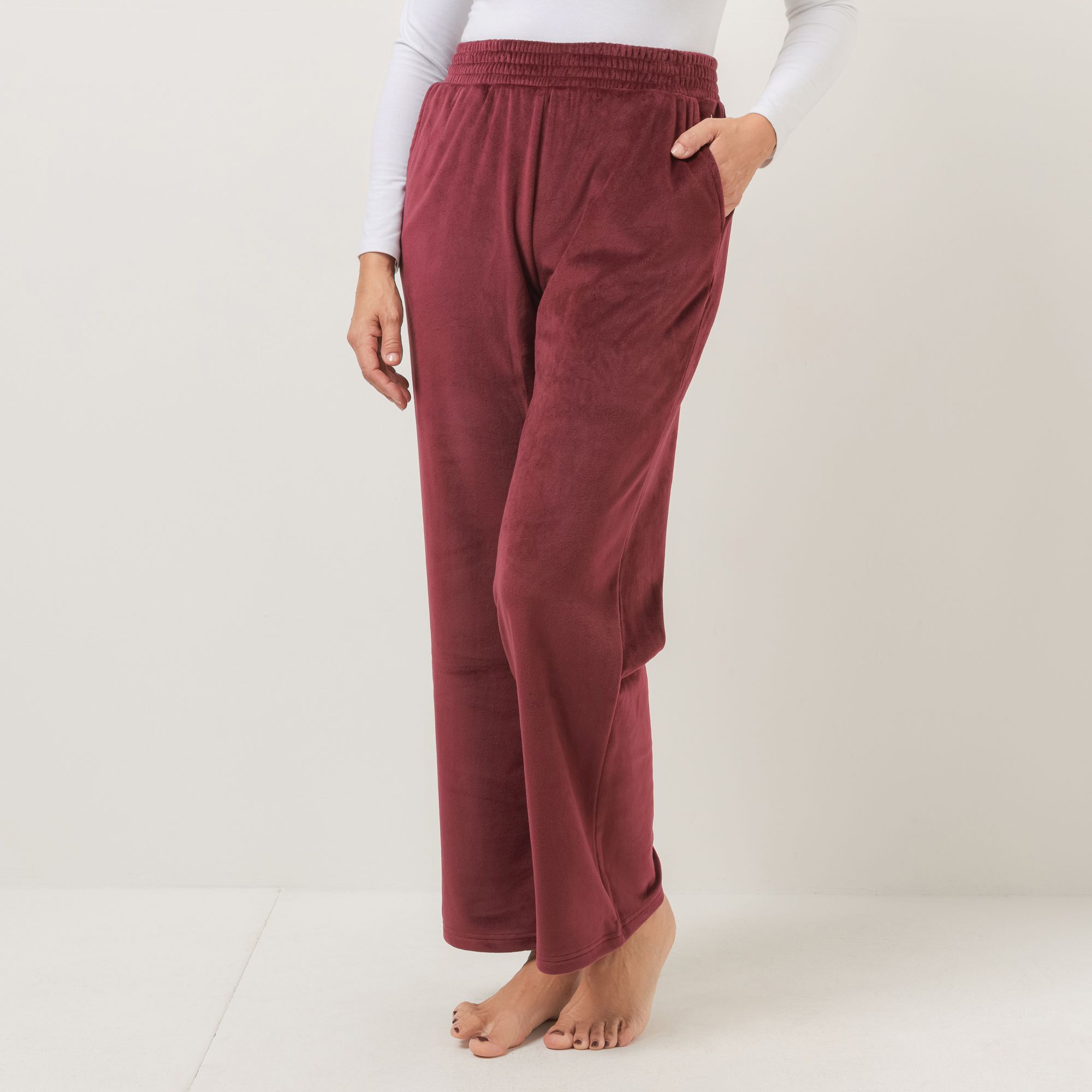 MONT CHALET Damen-Hose uni gerades Bein Mikrofaser Samtfell Taschen