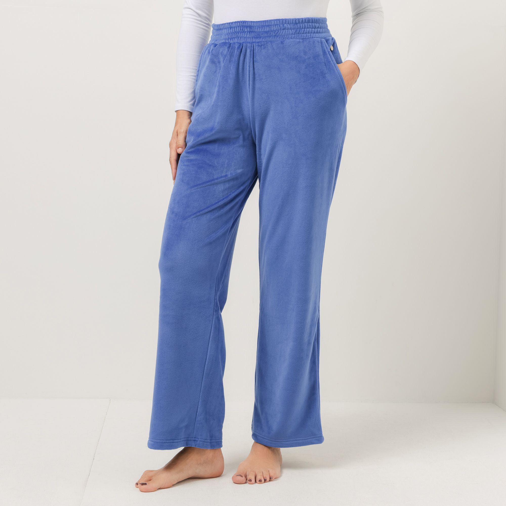 MONT CHALET Damen-Hose uni gerades Bein Mikrofaser Samtfell Taschen
