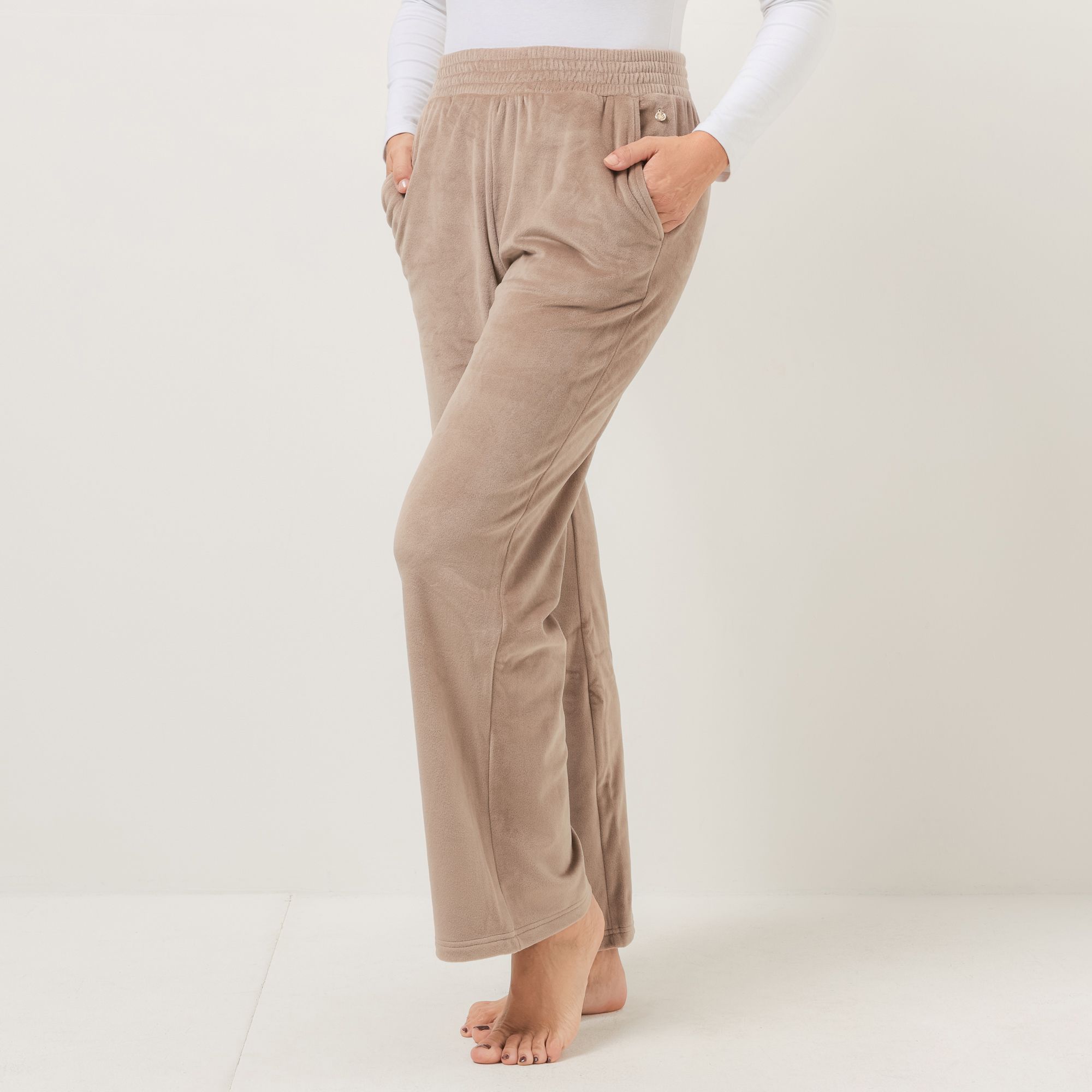 MONT CHALET Damen-Hose uni gerades Bein Mikrofaser Samtfell Taschen