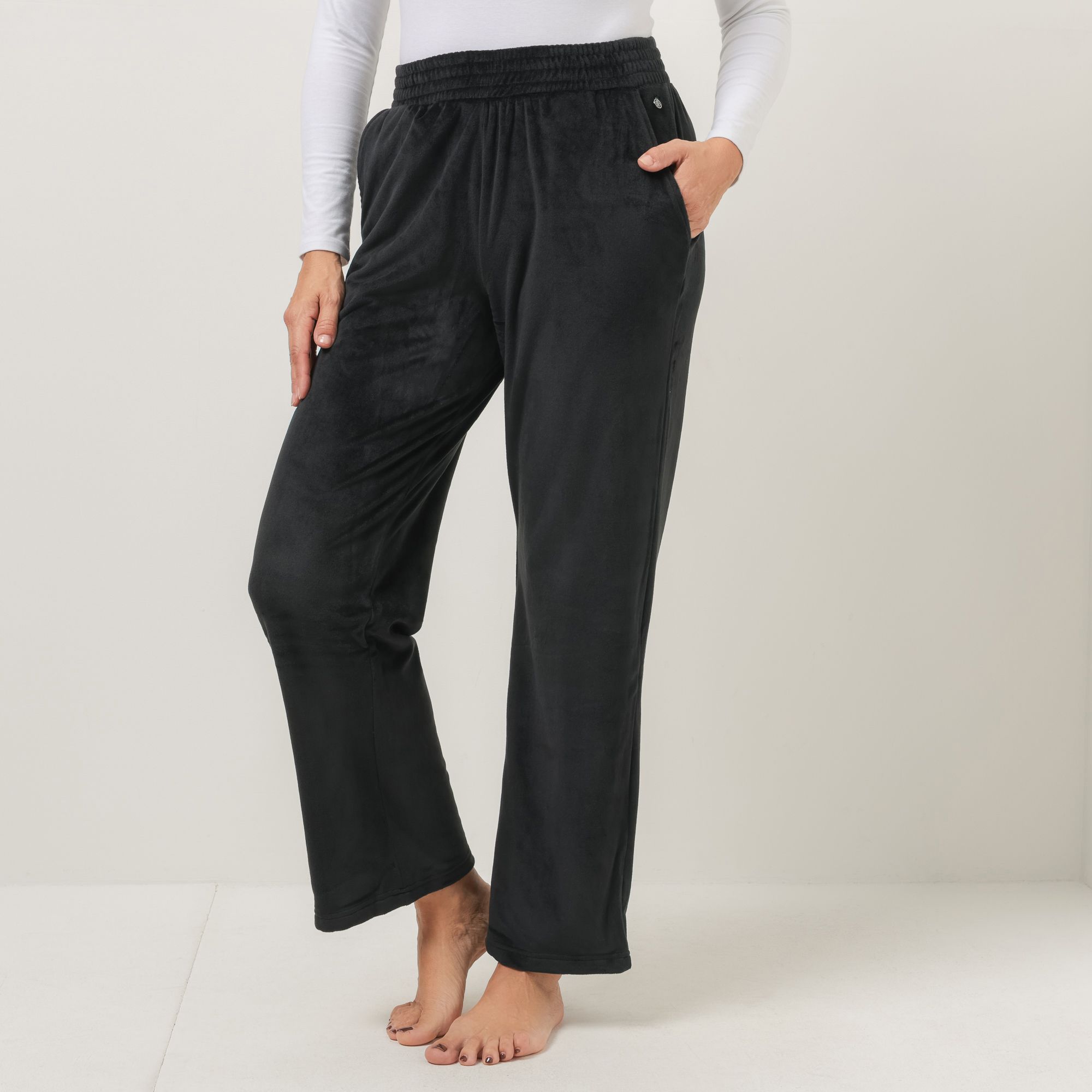 MONT CHALET Damen-Hose uni gerades Bein Mikrofaser Samtfell Taschen
