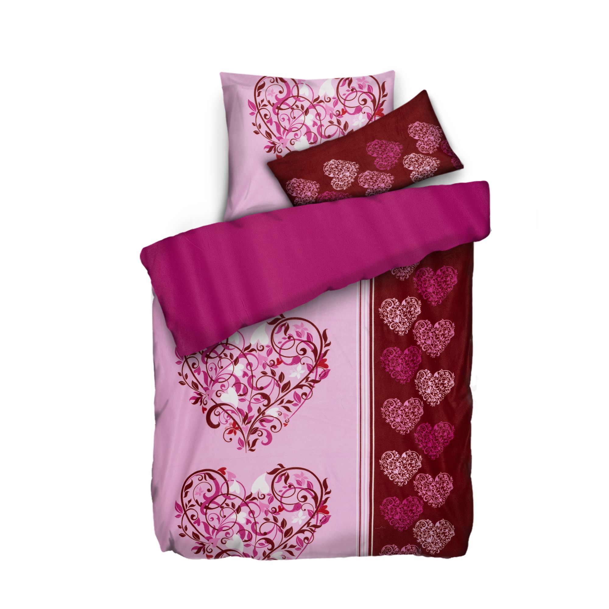 WINTERENGEL Wendebettwäsche Herzen Mikrofaser Flanell Einzelbett, 3tlg.