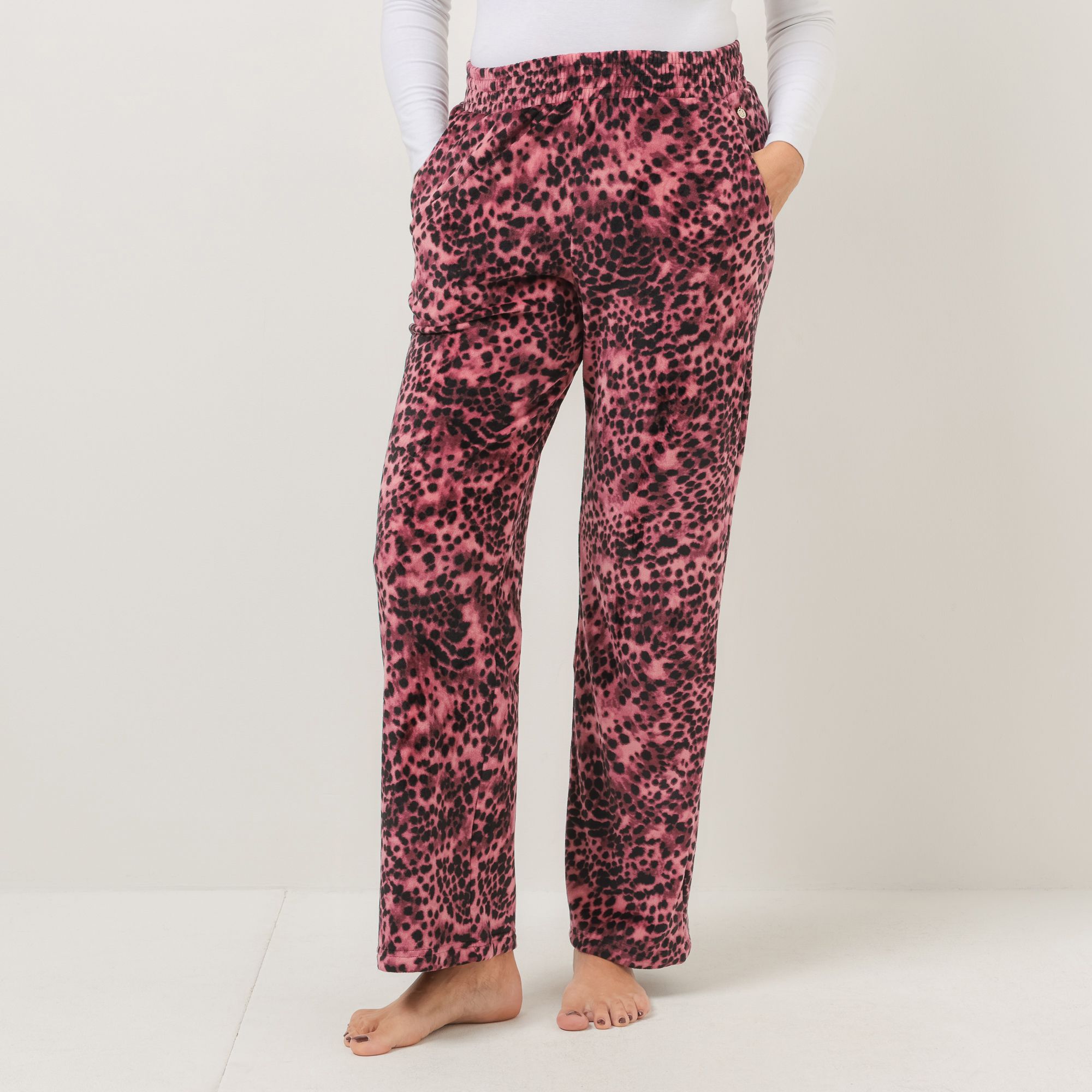 MONT CHALET Damen-Hose bedruckt gerades Bein Mikrofaser Samtfell Taschen