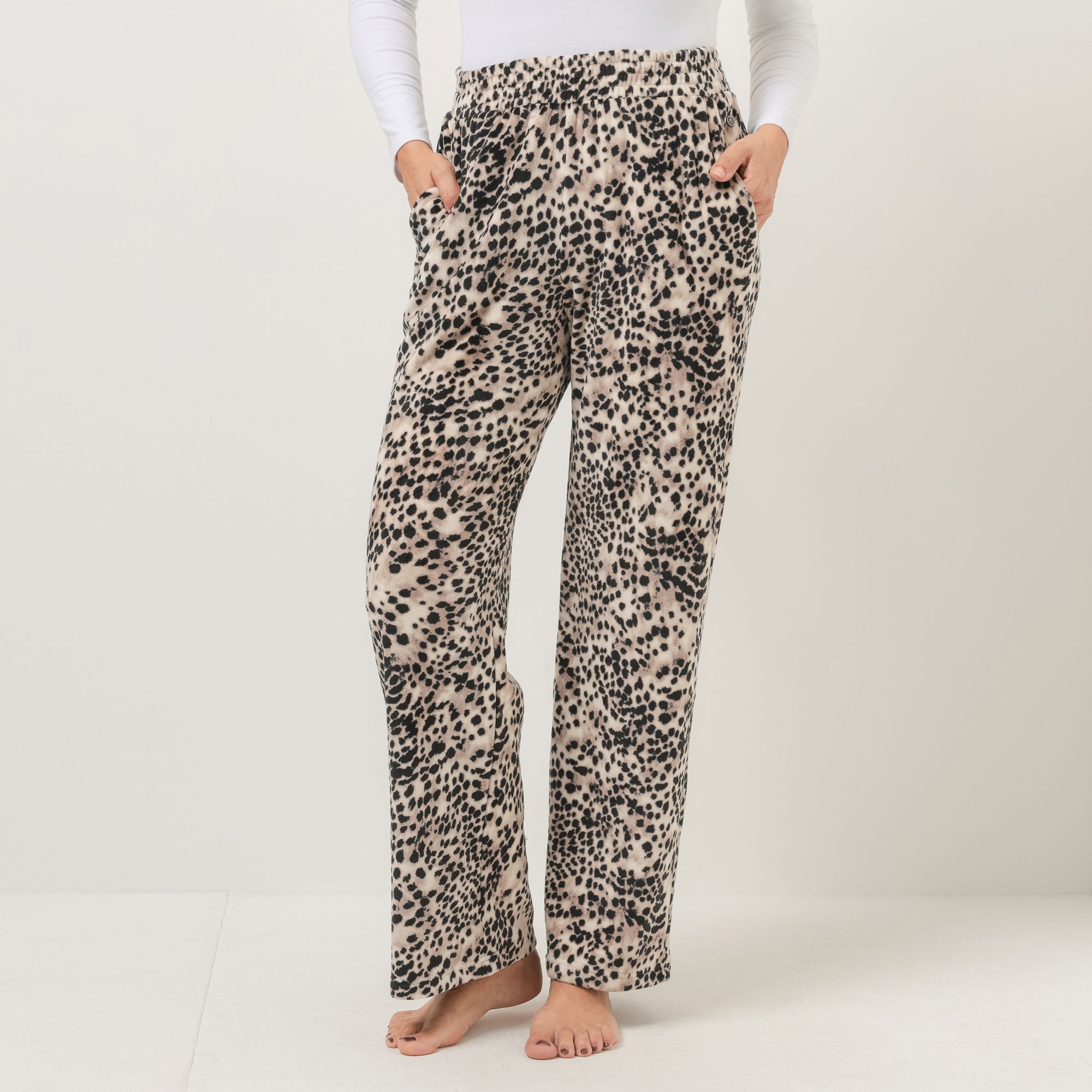 MONT CHALET Damen-Hose bedruckt gerades Bein Mikrofaser Samtfell Taschen