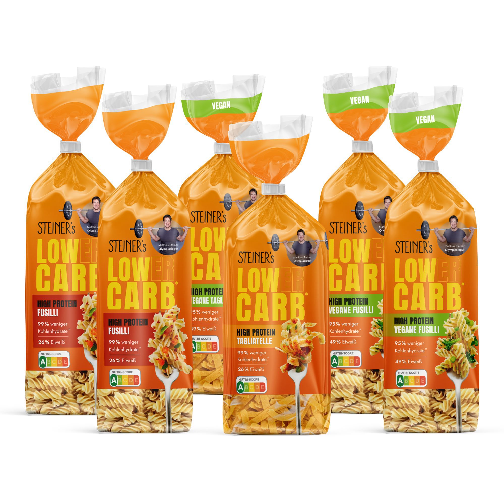 STEINER's High Protein Pasta 4 versch. Sorten 6 Packungen Inhalt 1.500g